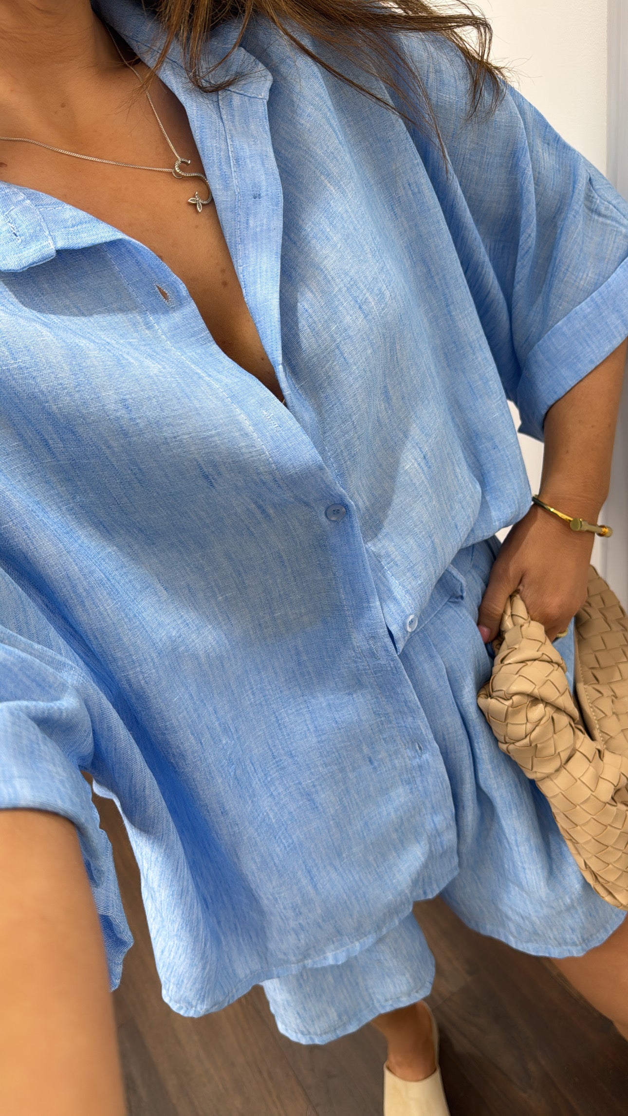GENENE powder blue linen look co-ord