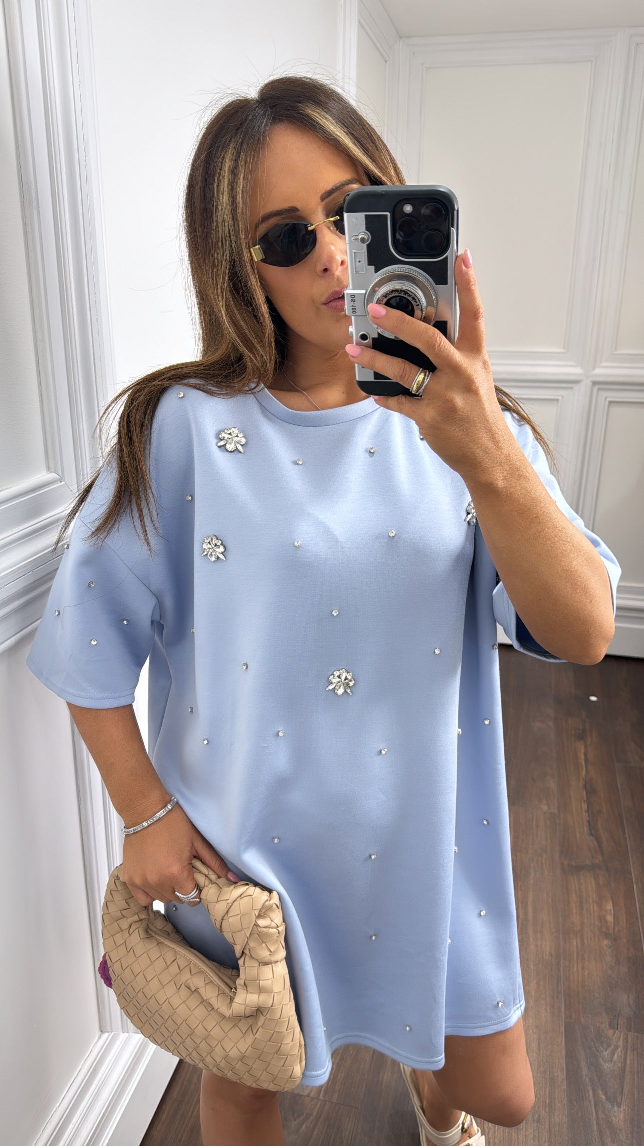 LUCIE powder blue crystal tshirt dress
