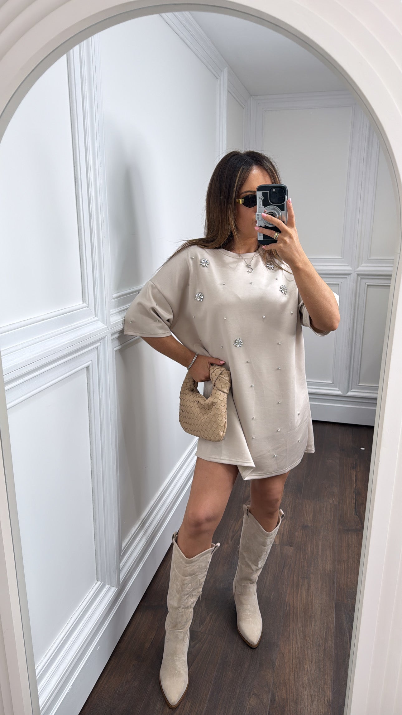 LUCIE beige crystal tshirt dress