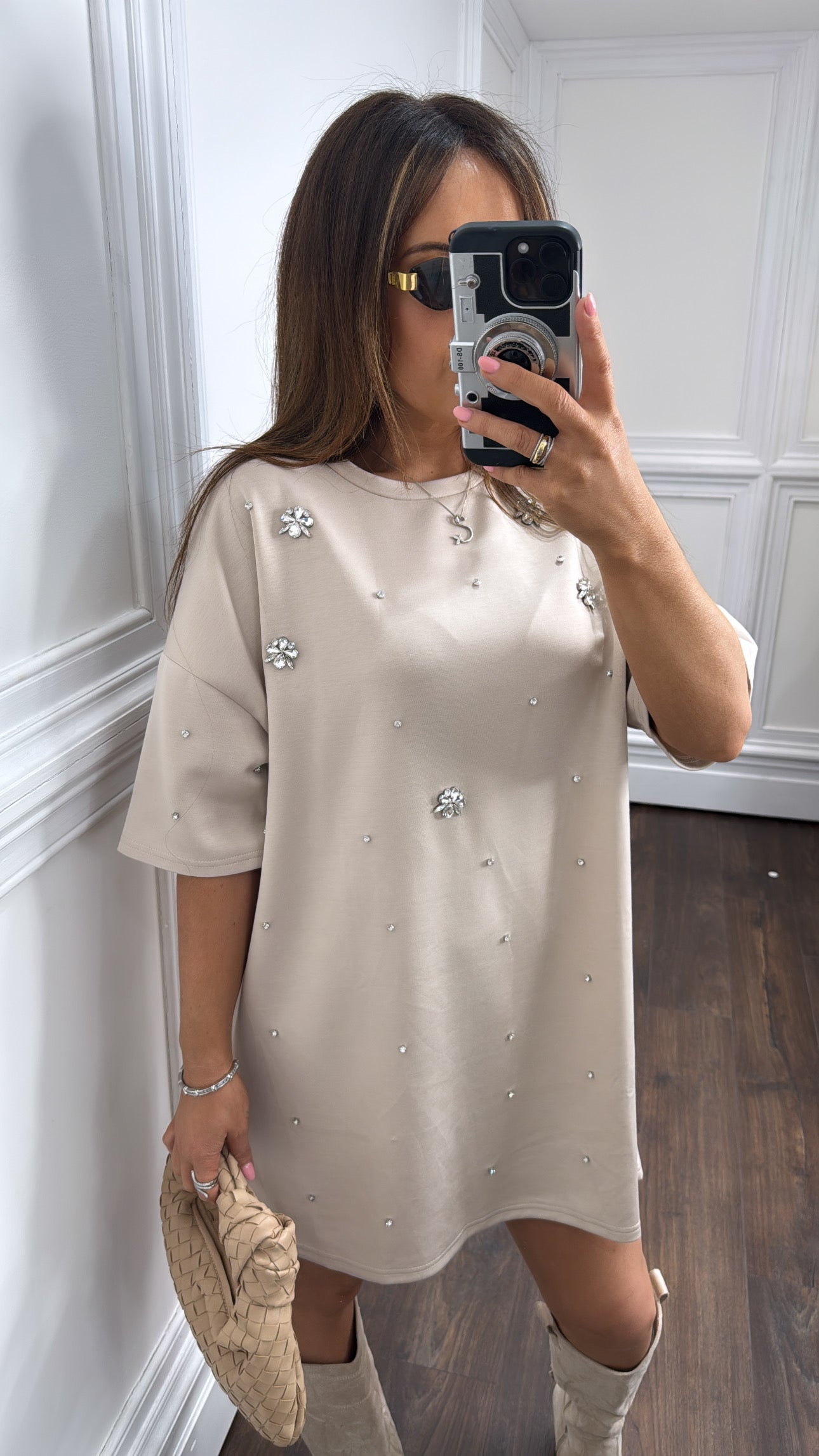 LUCIE beige crystal tshirt dress