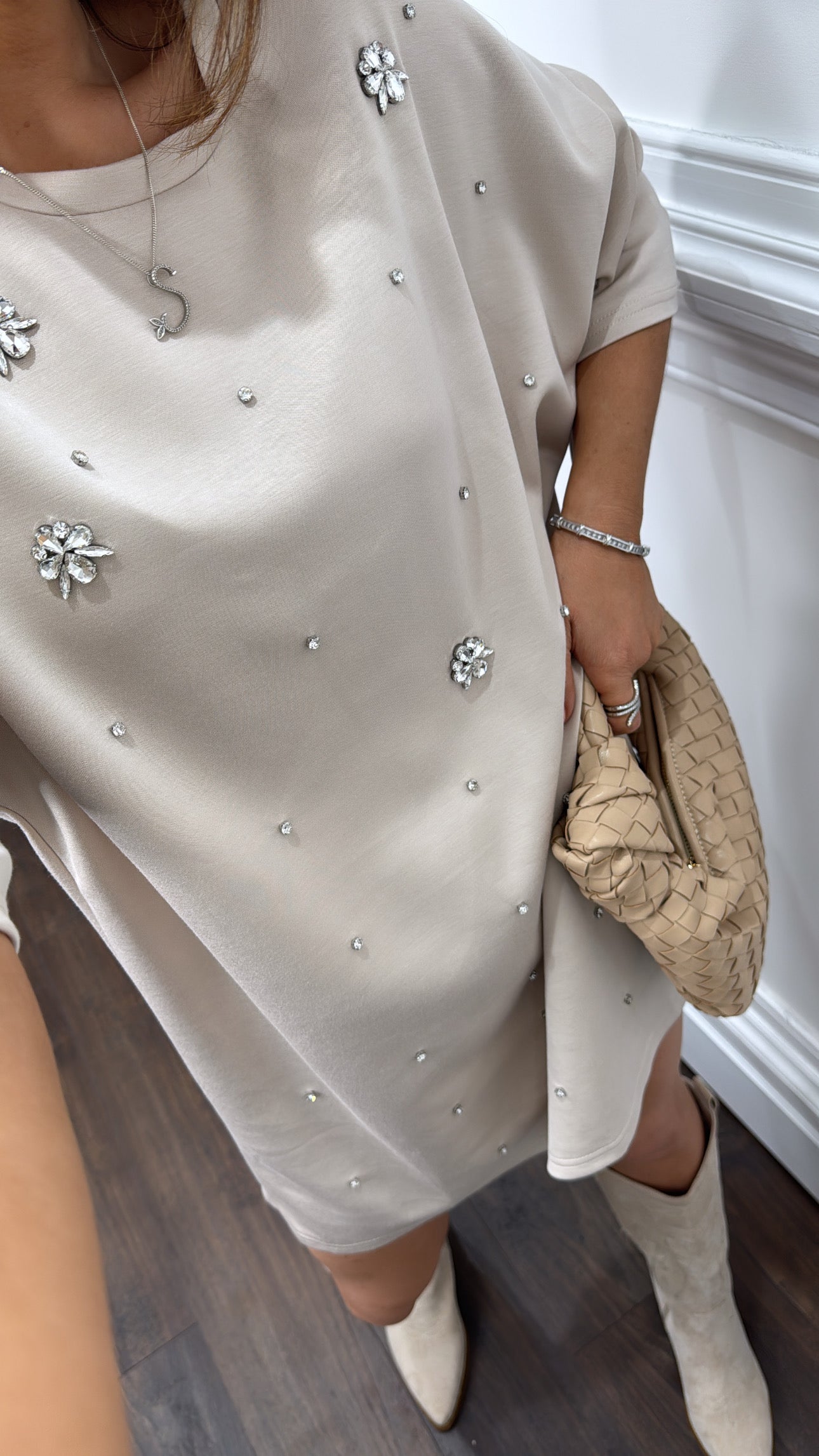 LUCIE beige crystal tshirt dress