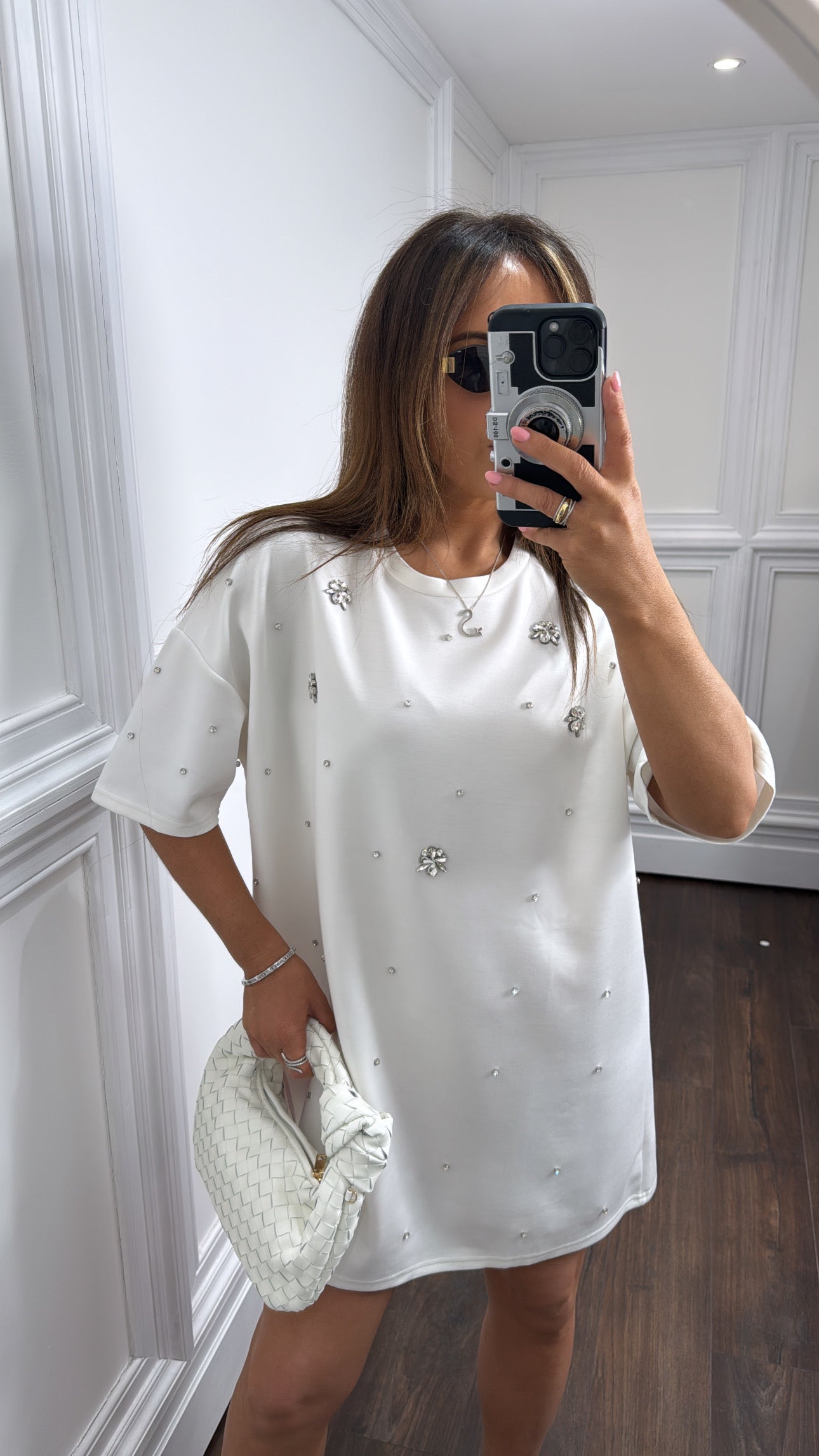 LUCIE white crystal tshirt dress