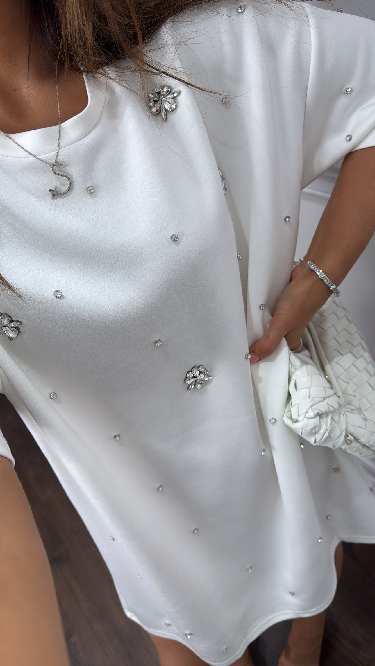 LUCIE white crystal tshirt dress