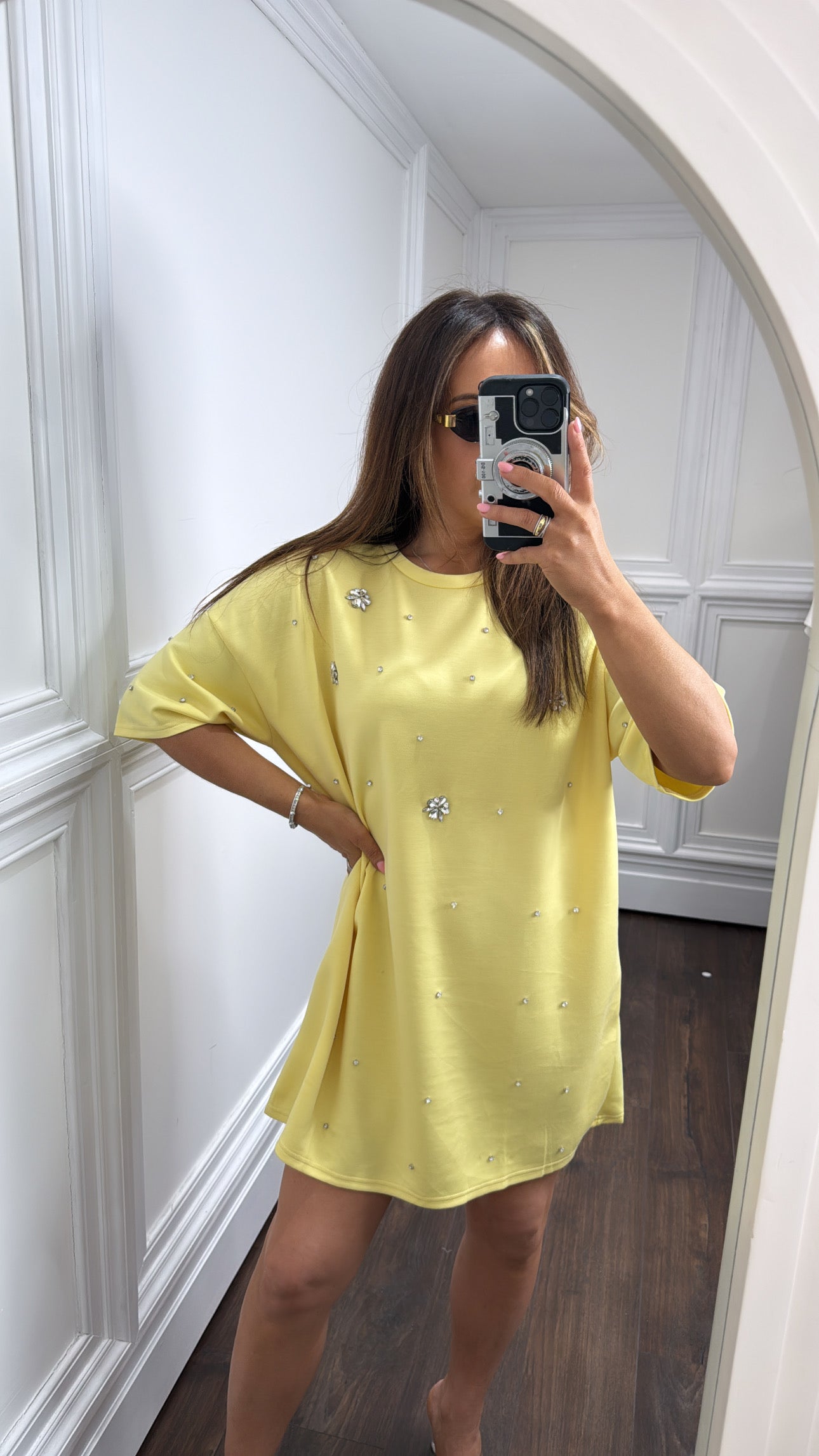 LUCIE yellow crystal tshirt dress