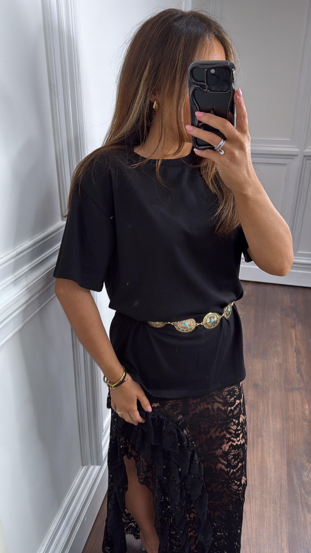KATIE black t-shirt and lace skirt co-ord