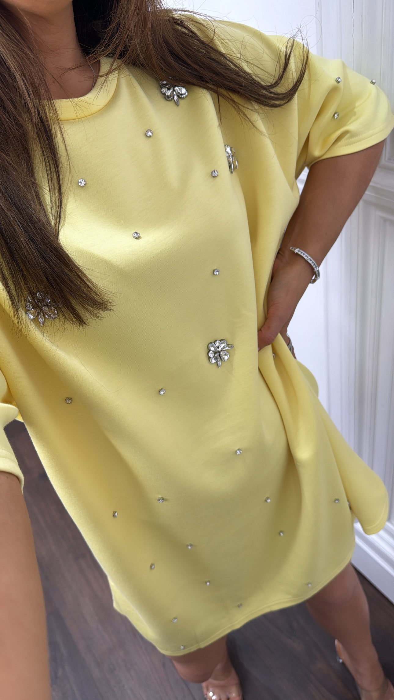 LUCIE yellow crystal tshirt dress