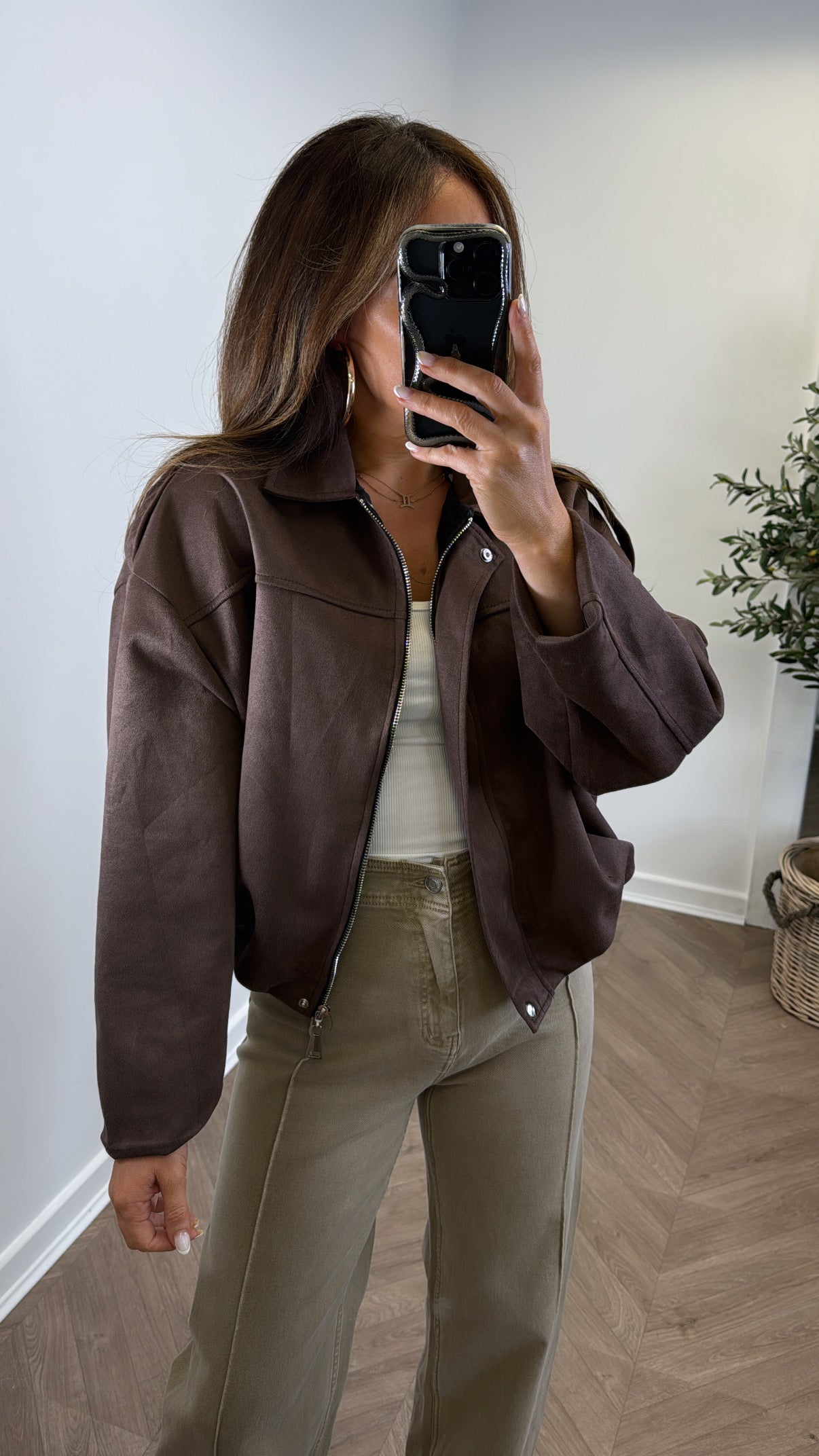WINNIE brown faux suede jacket