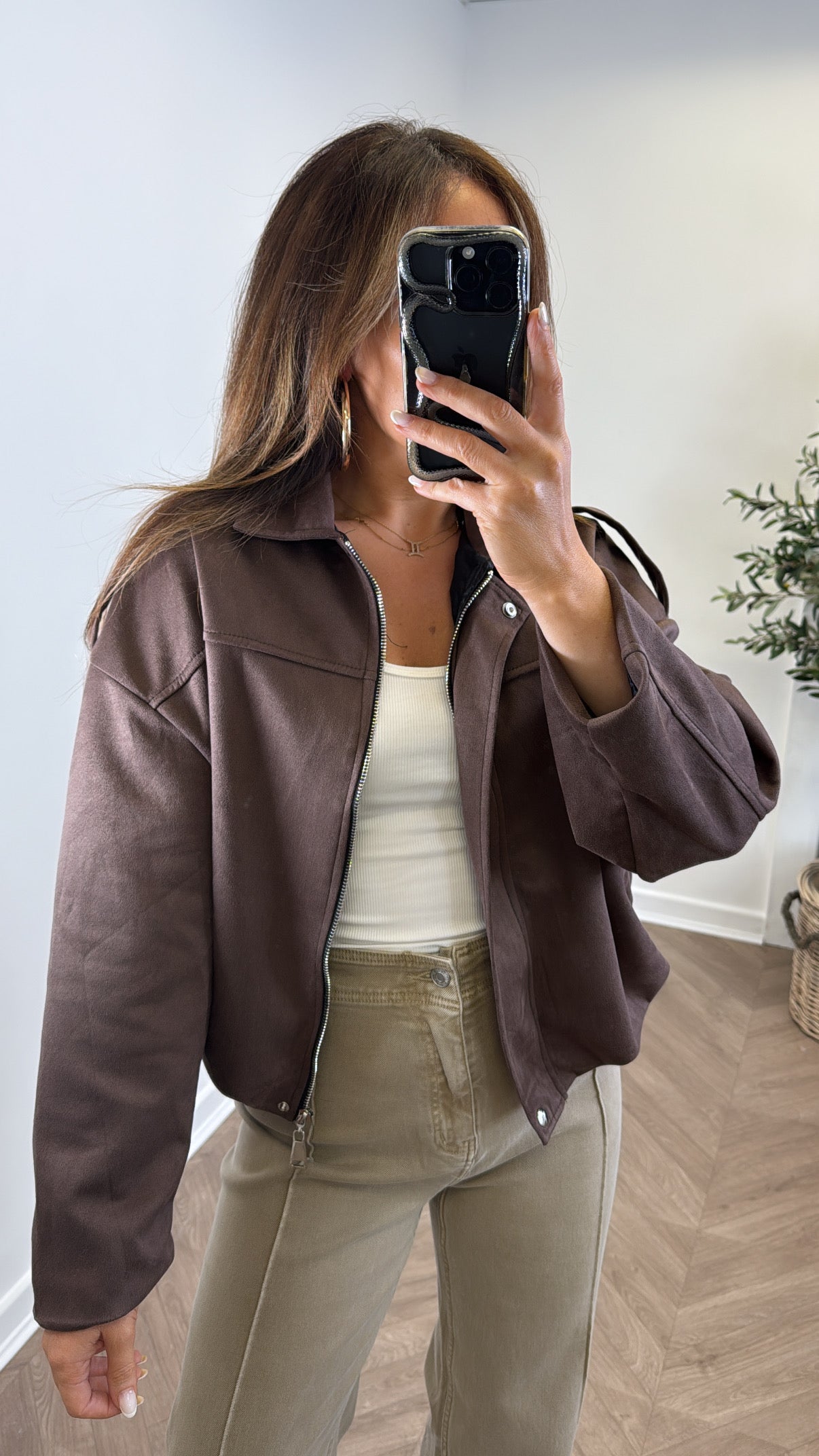 WINNIE brown faux suede jacket
