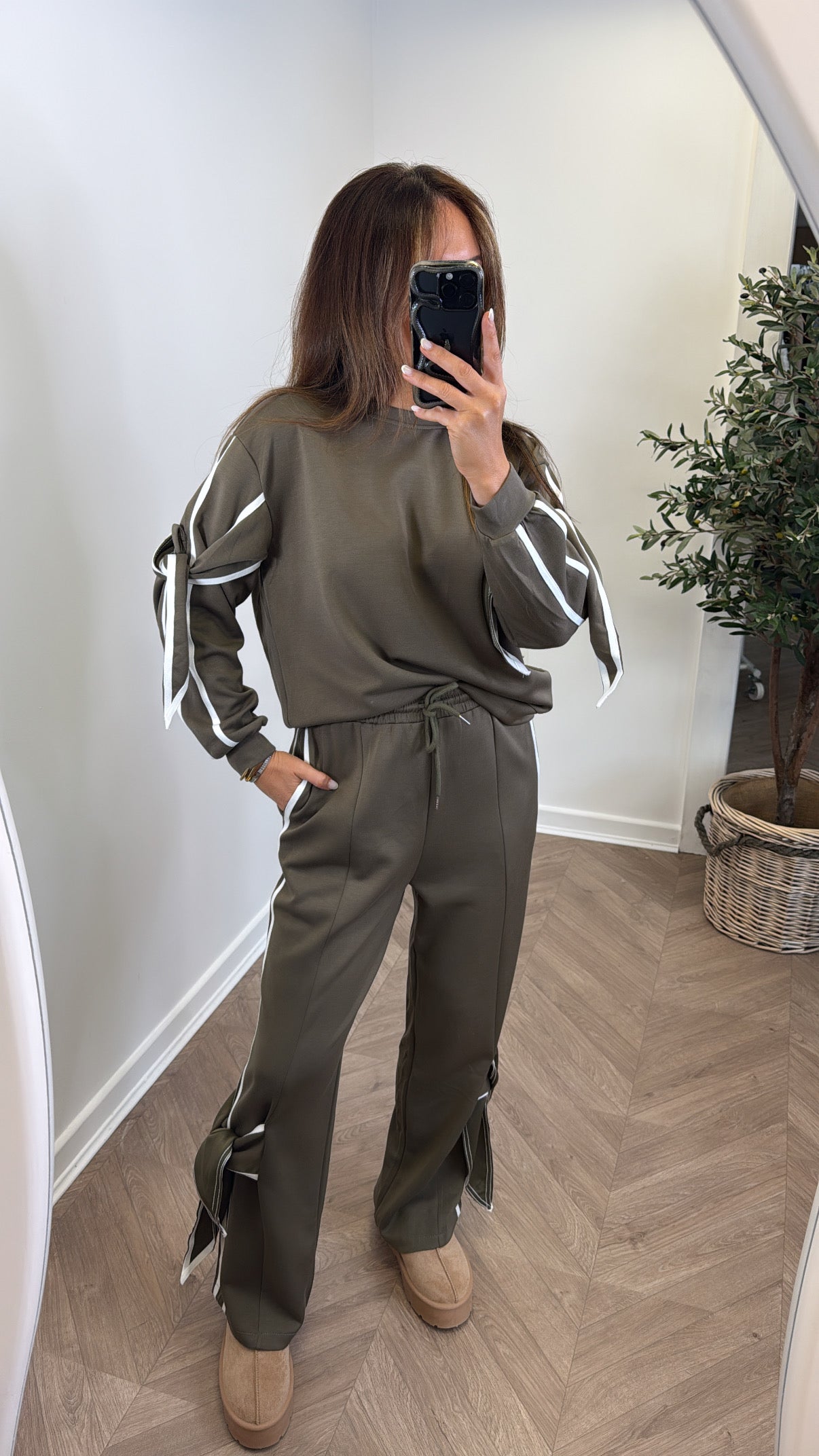 MAISIE khaki tie detail tracksuit