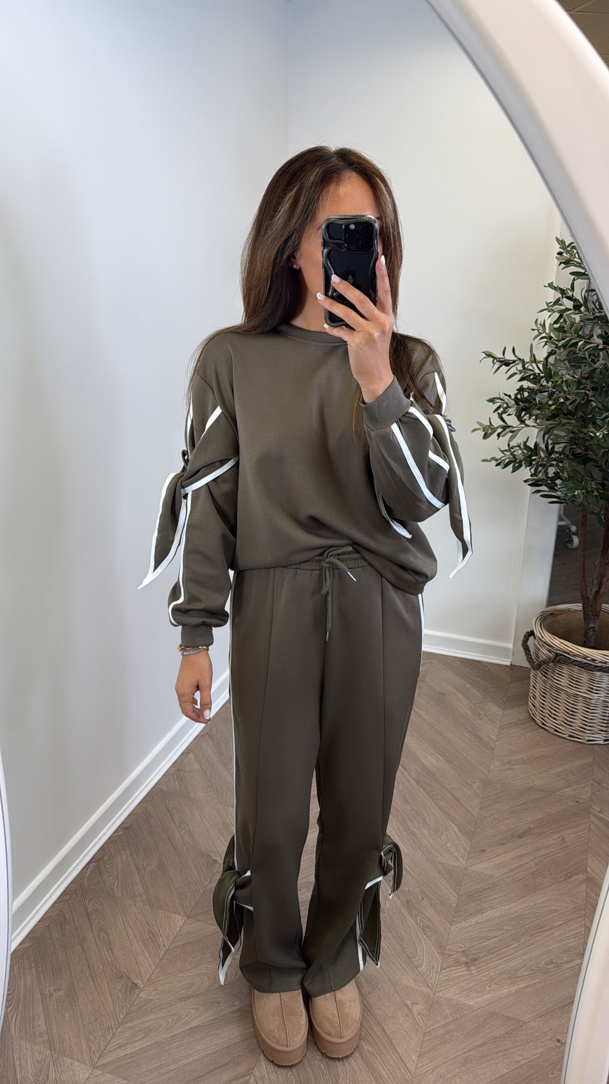 MAISIE khaki tie detail tracksuit