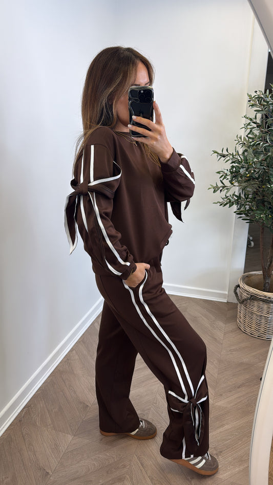 MAISIE brown tie detail tracksuit