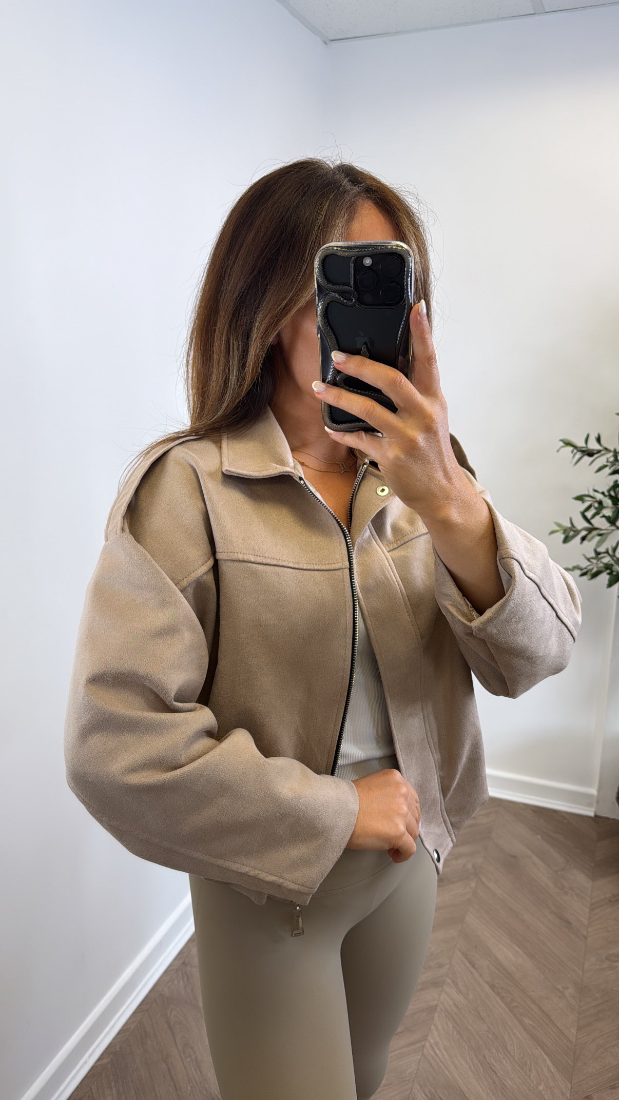 WINNIE mocha faux suede jacket