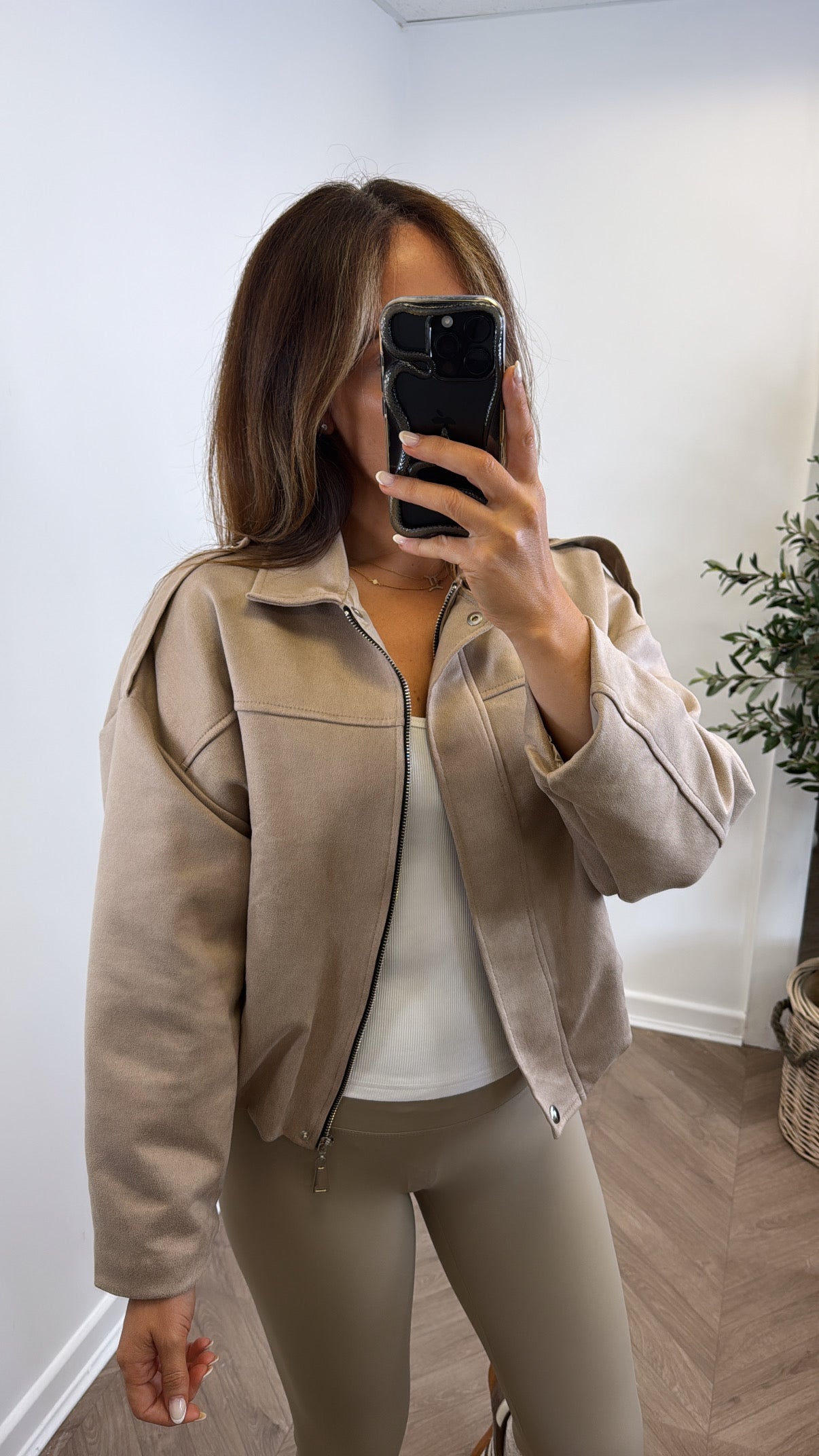 WINNIE mocha faux suede jacket
