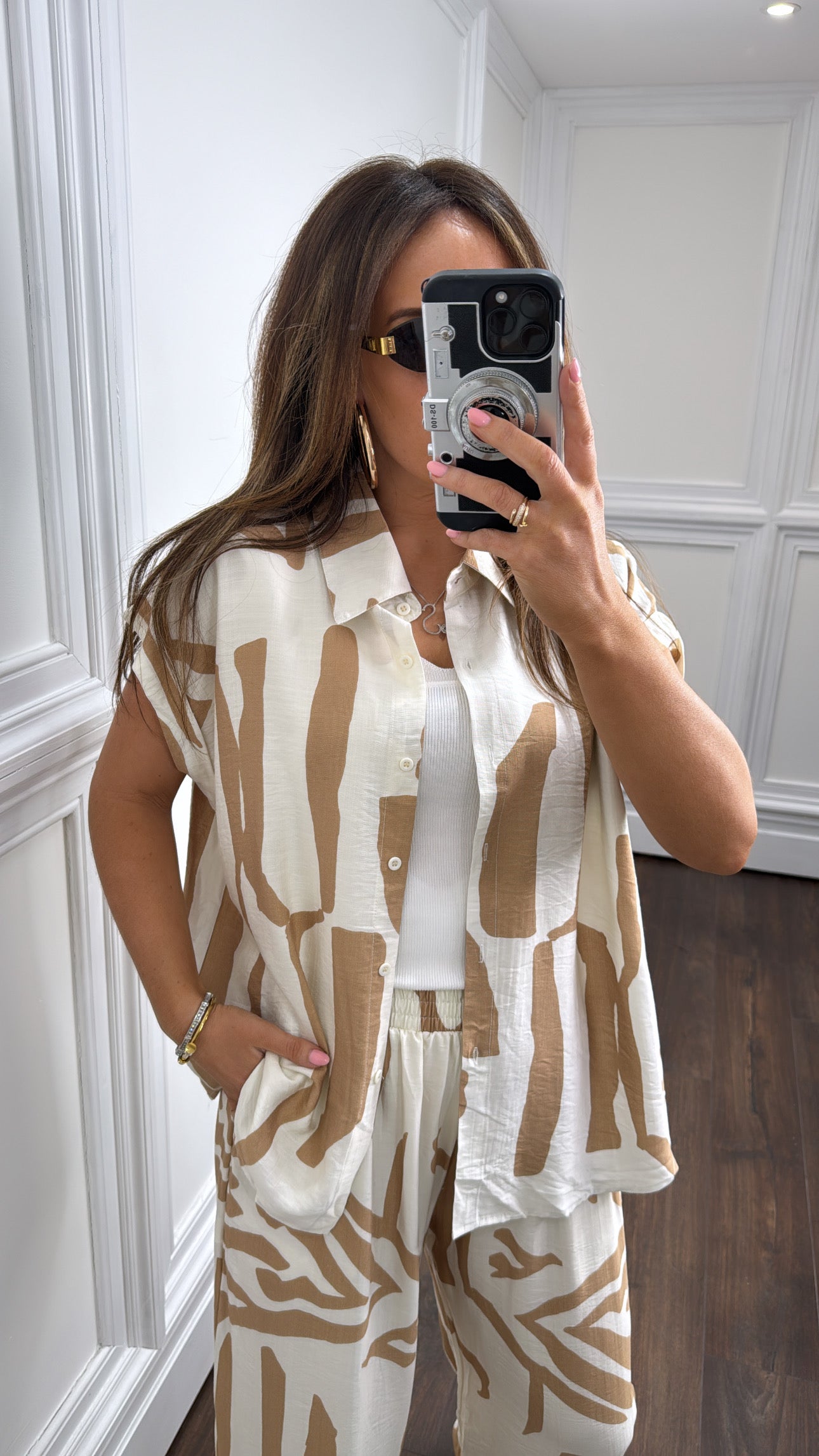 CHLOE beige abstract print trouser co-ord