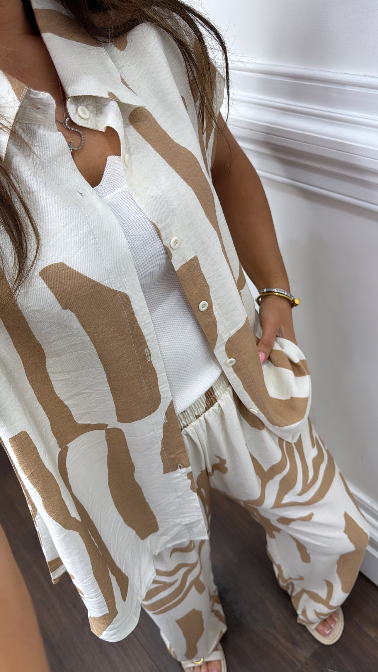CHLOE beige abstract print trouser co-ord