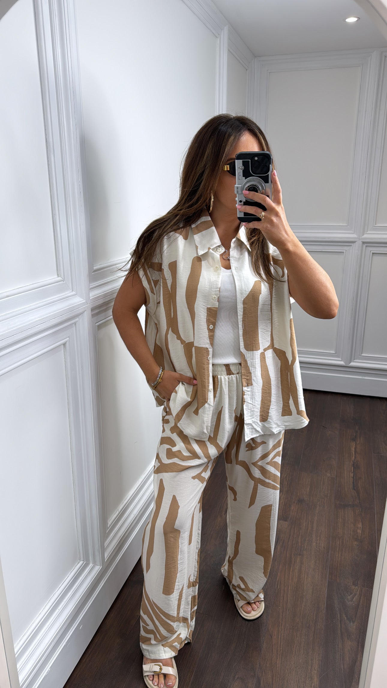 CHLOE beige abstract print trouser co-ord
