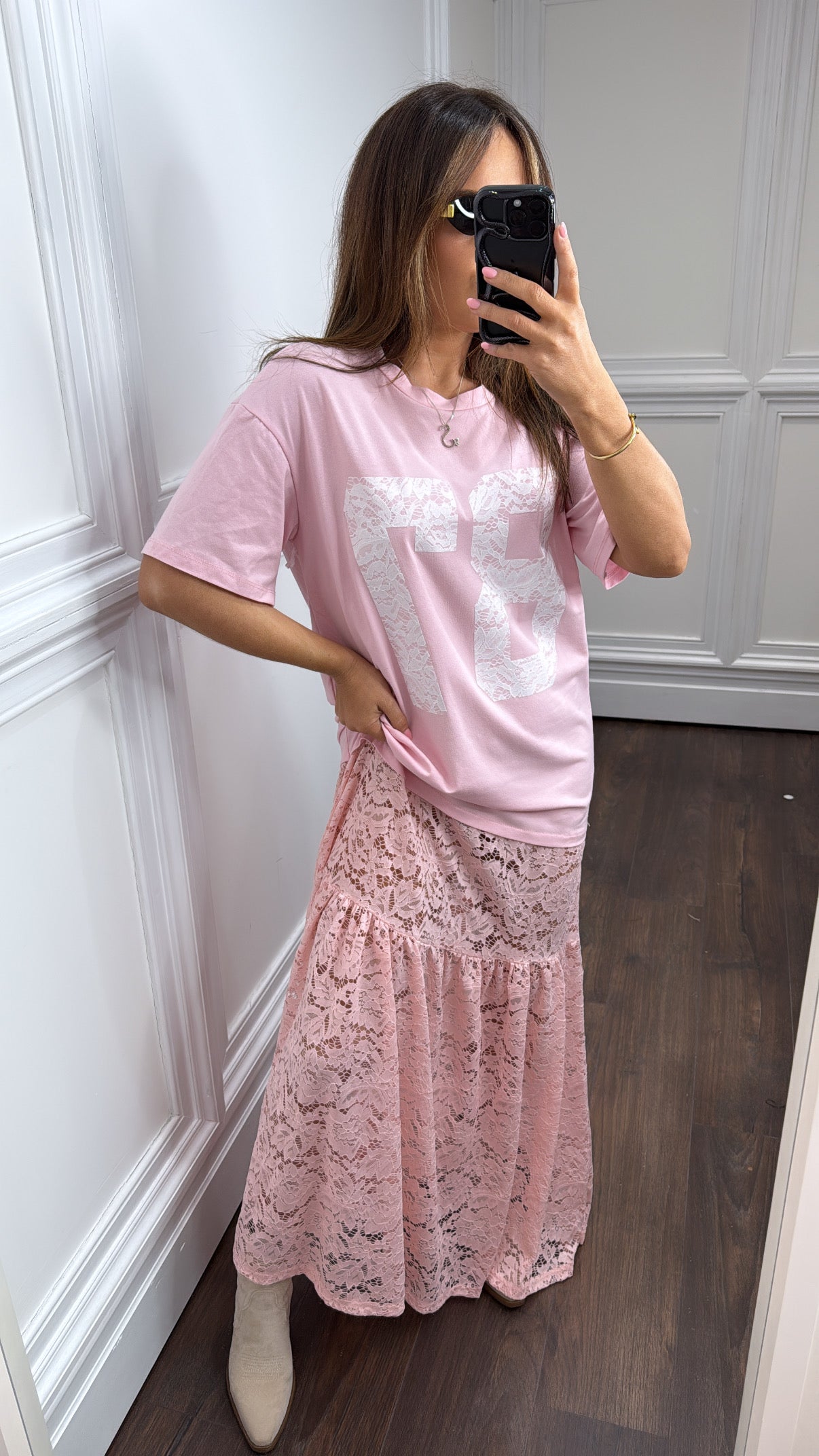 JESSIE pink 87 lace maxi dress