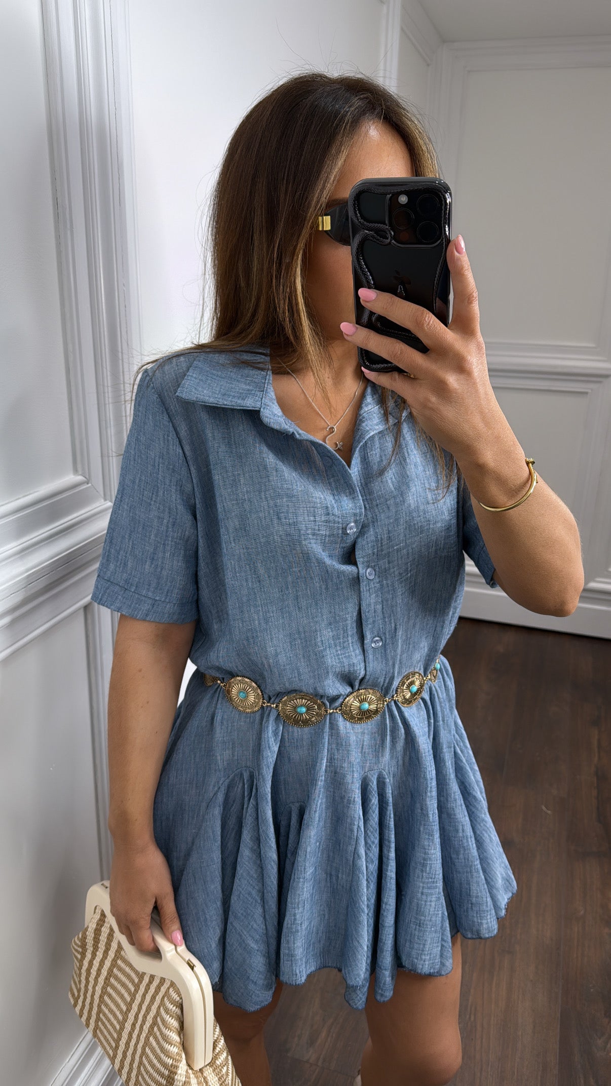 KEISHA blue ruffle bottom dress