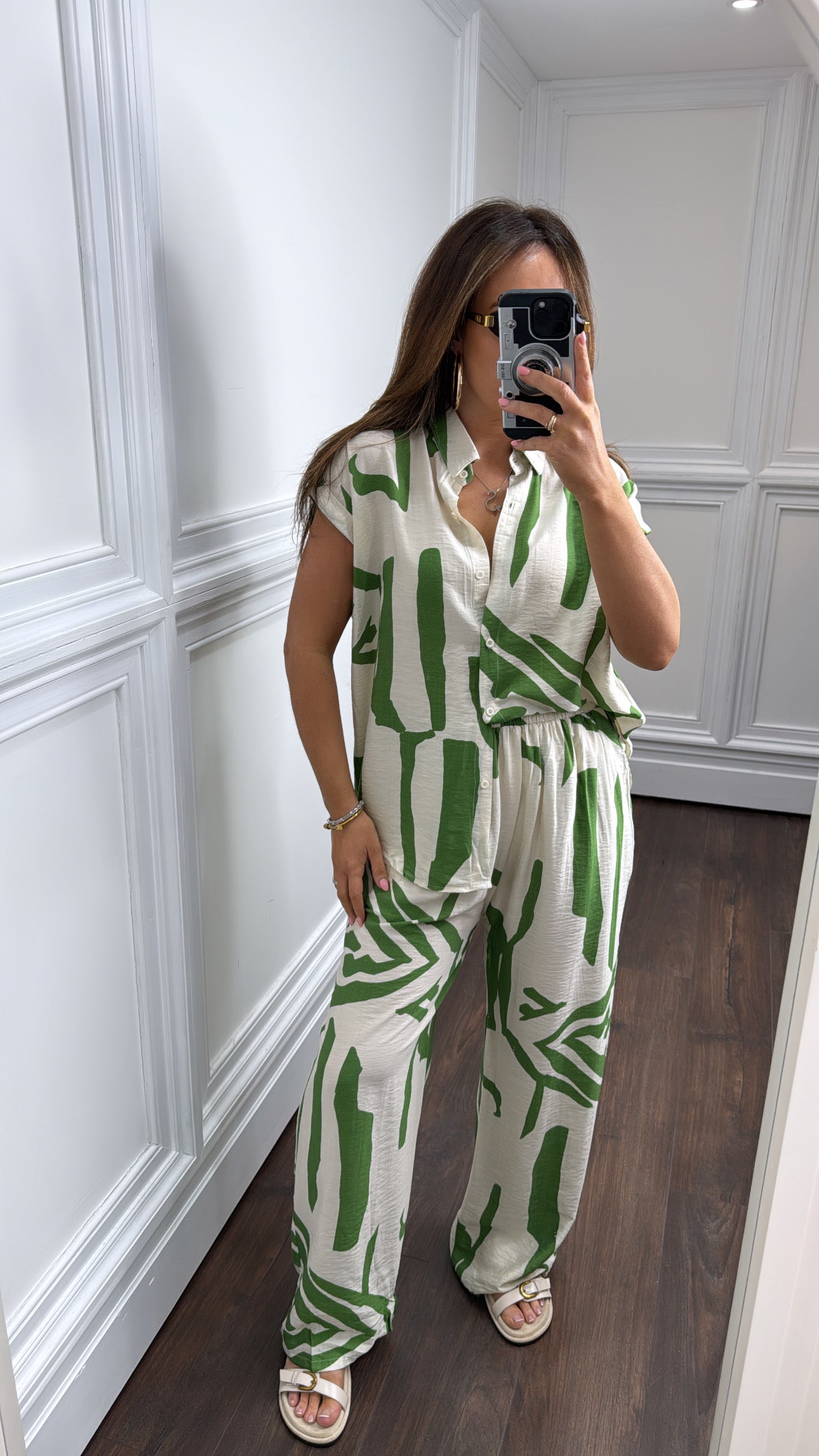 CHLOE green abstract print trouser co-ord