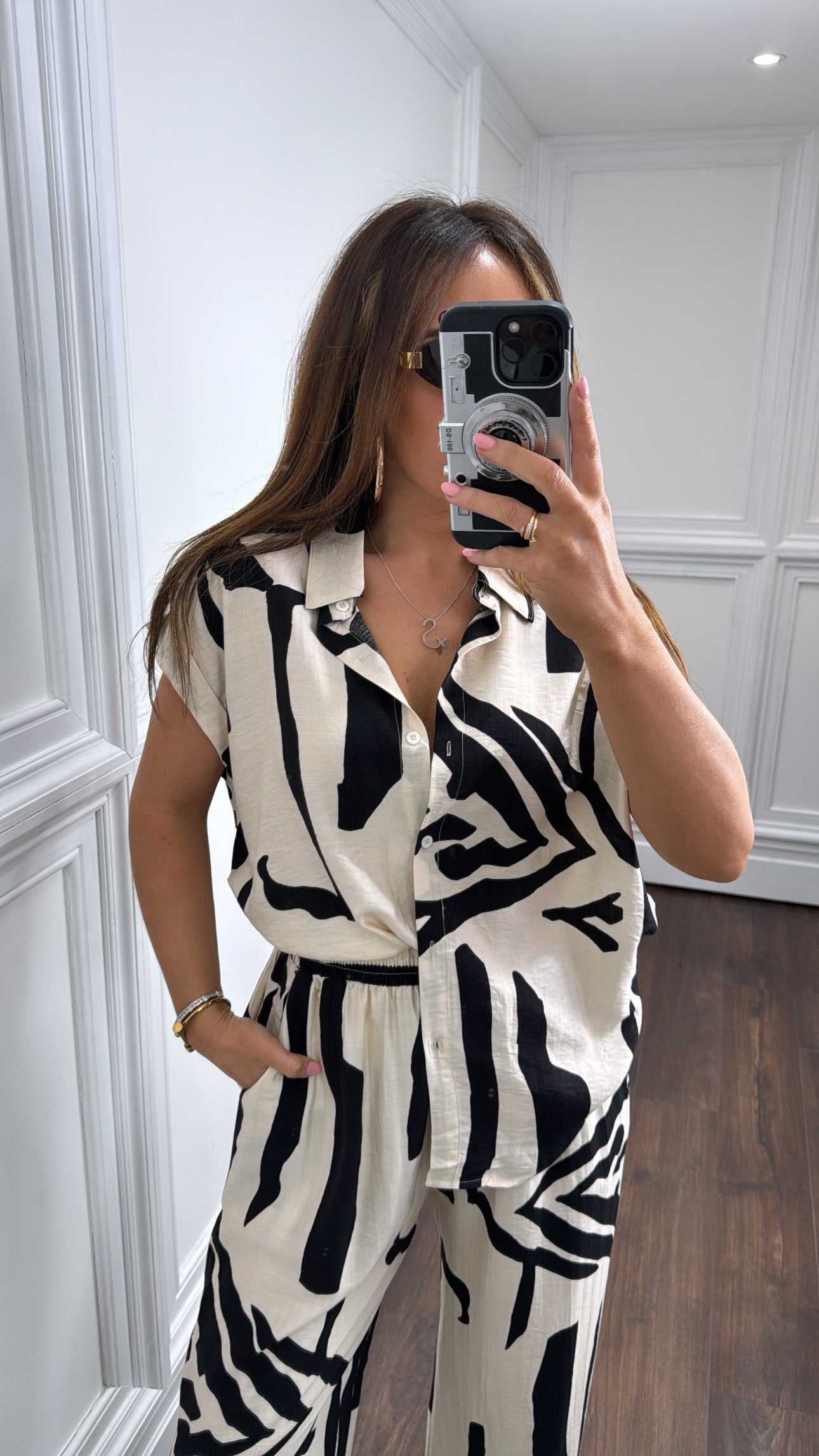 CHLOE black abstract print trouser co-ord
