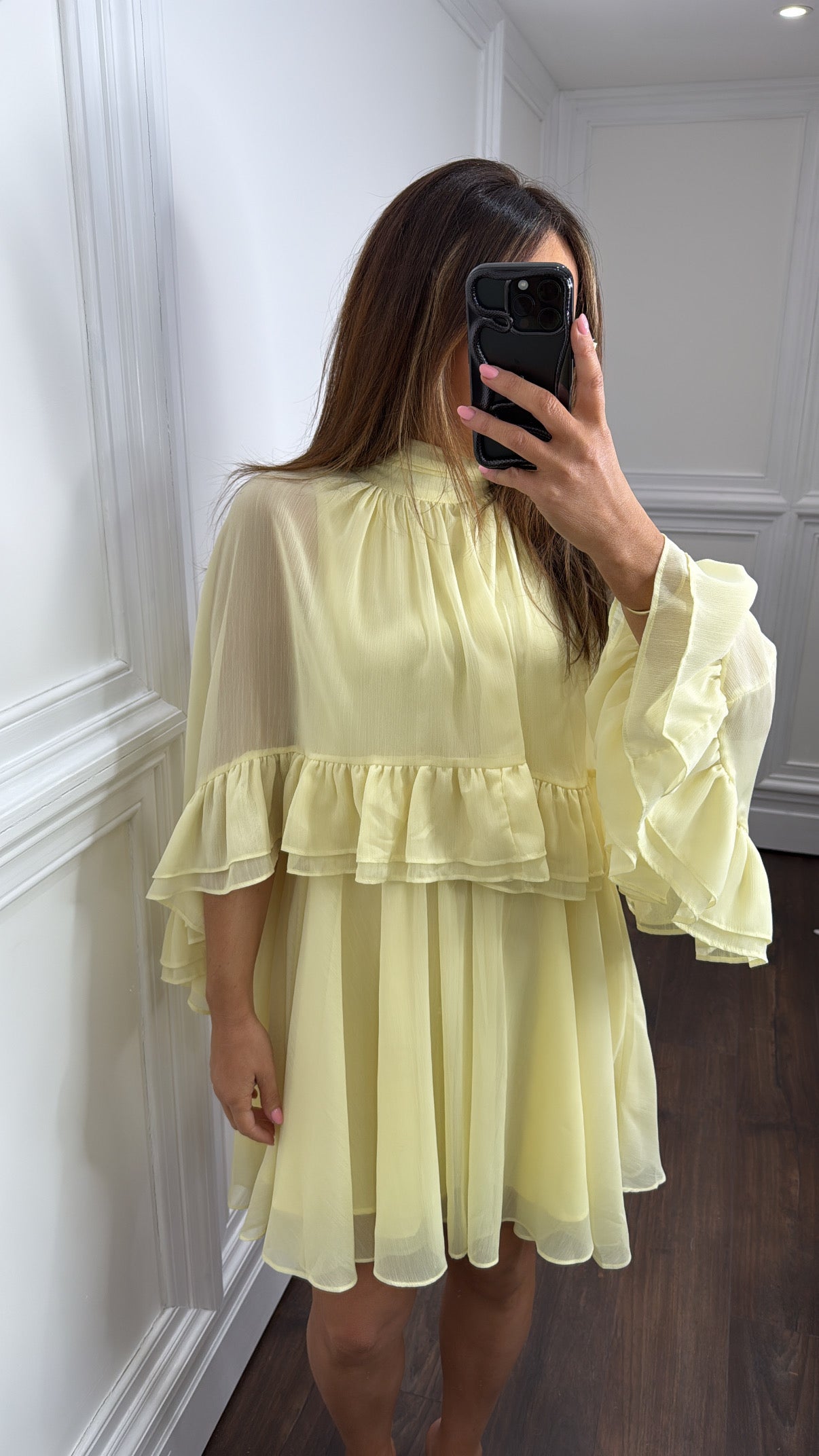 MILLIE lemon chiffon overlay dress