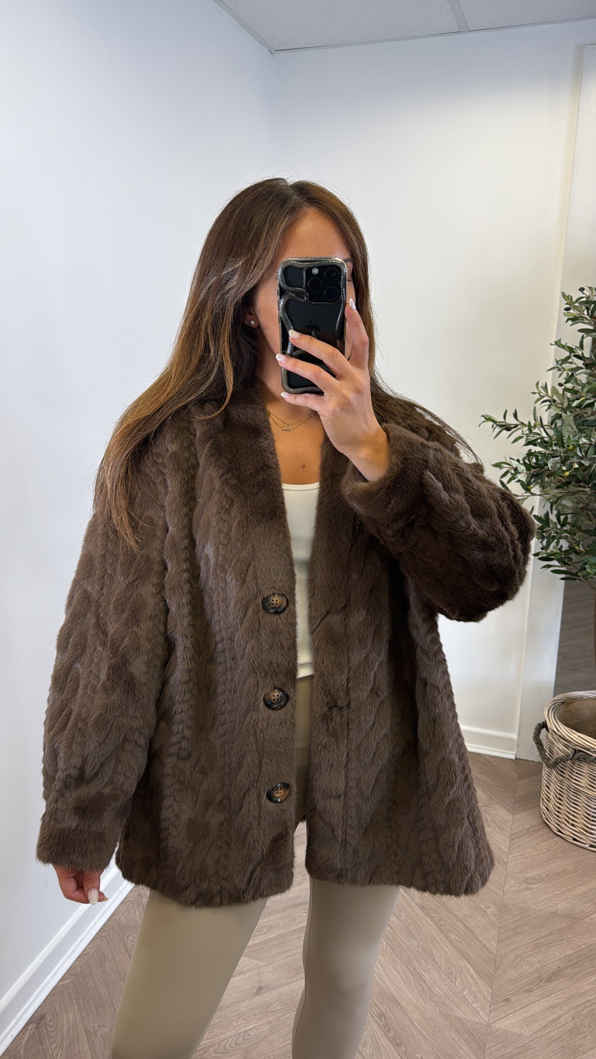 HATTY brown faux fur jacket