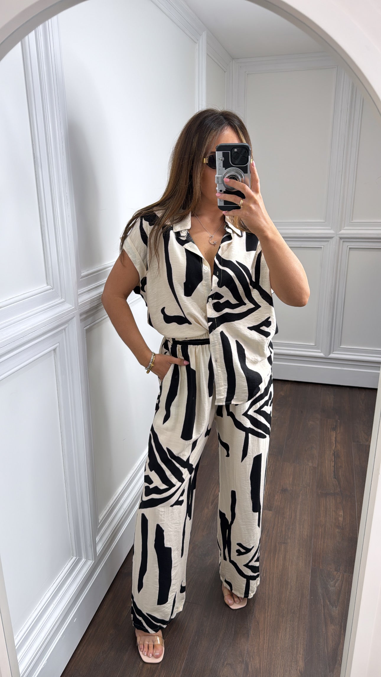 CHLOE black abstract print trouser co-ord