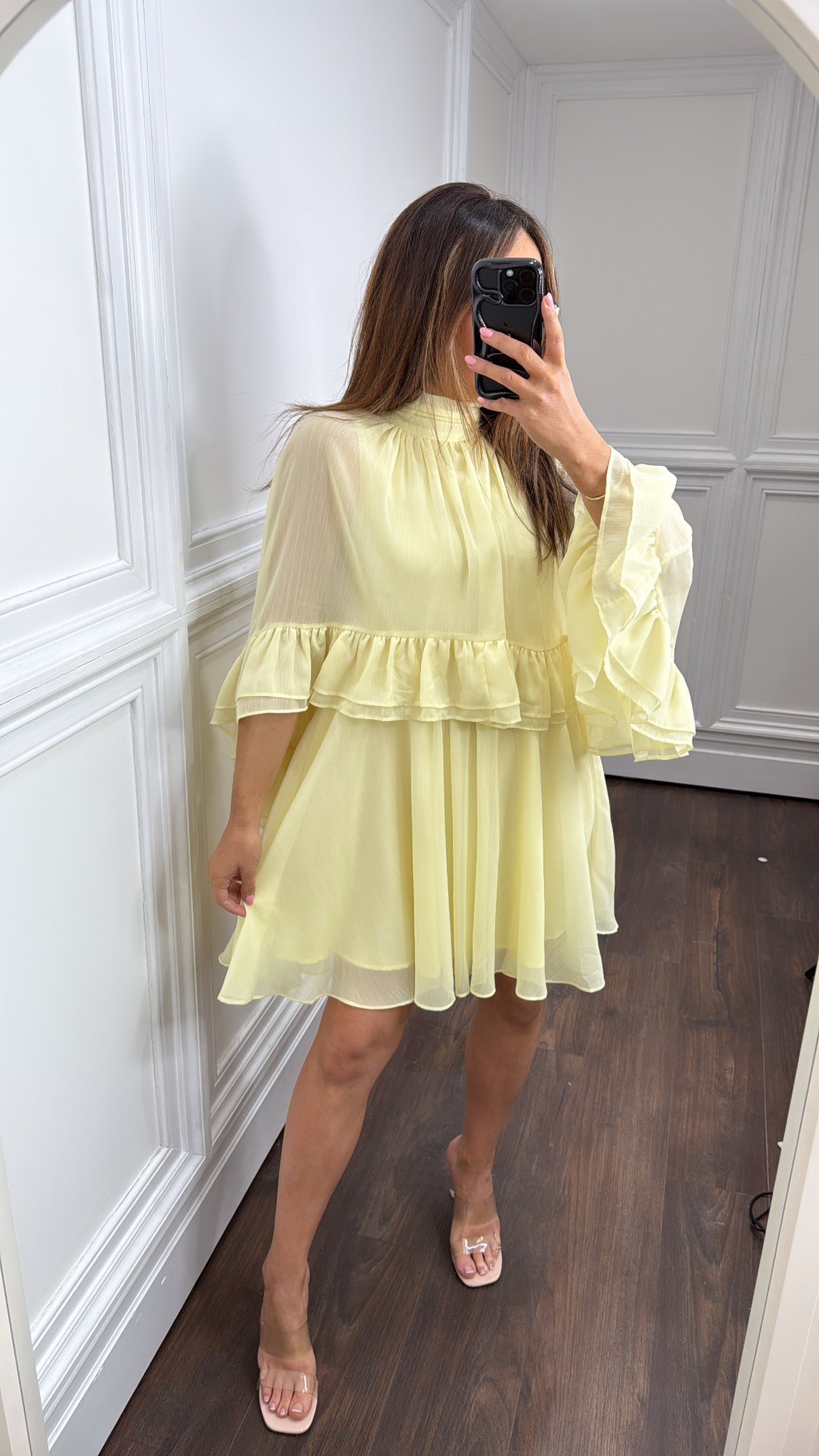 MILLIE lemon chiffon overlay dress