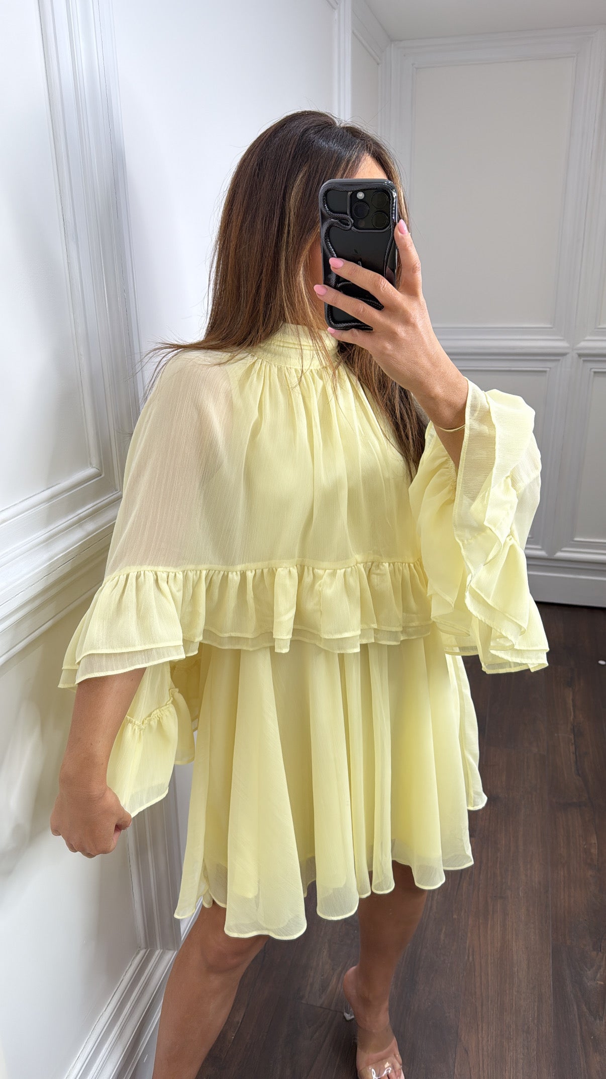 MILLIE lemon chiffon overlay dress