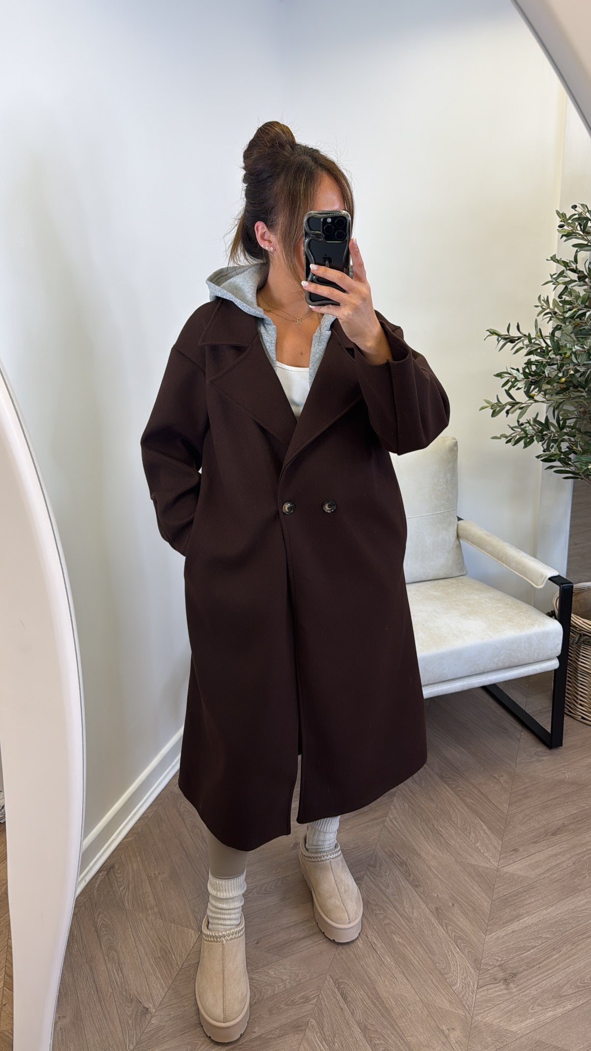 BOSTON brown hooded oversize duster jacket
