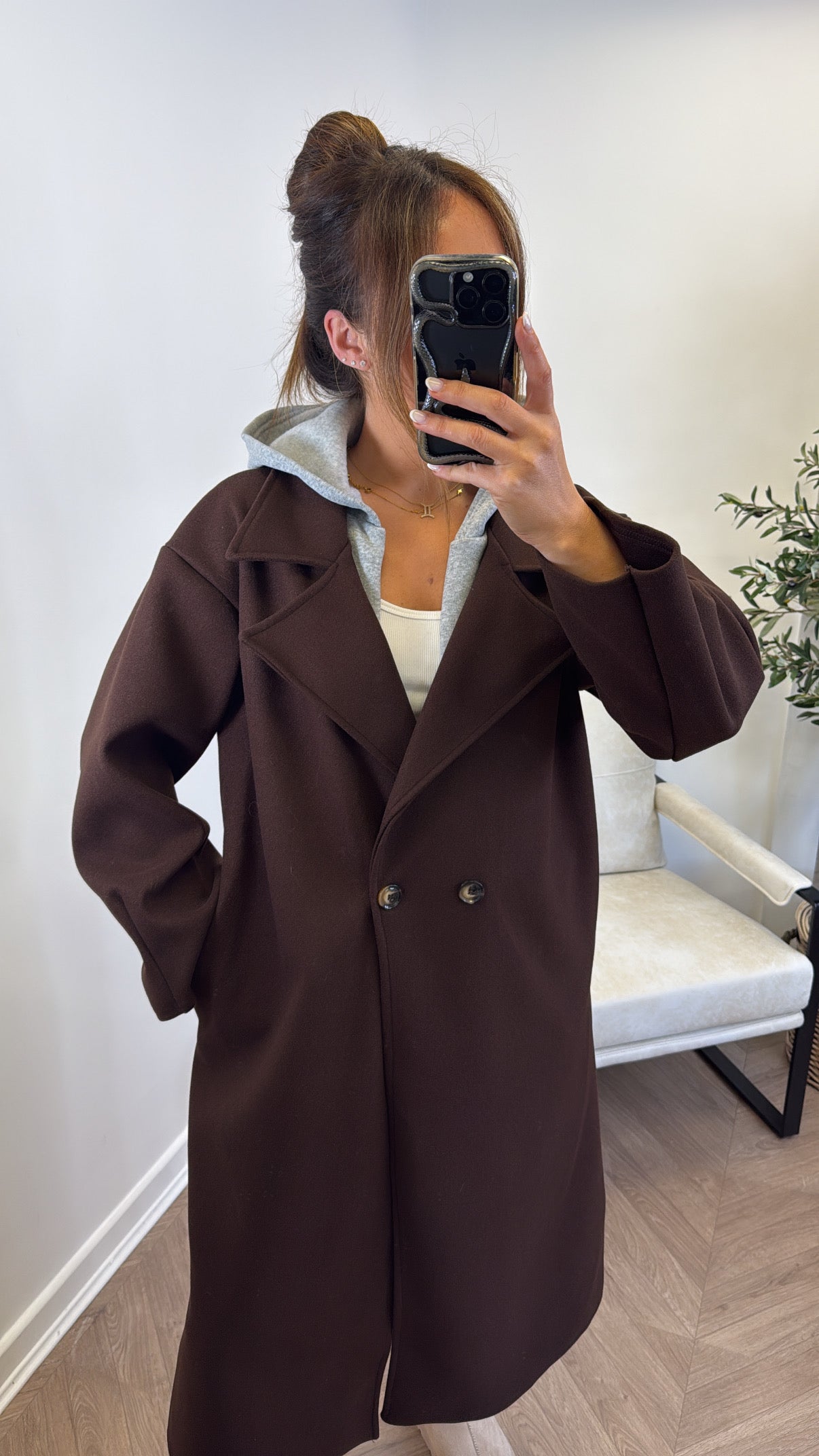 BOSTON brown hooded oversize duster jacket