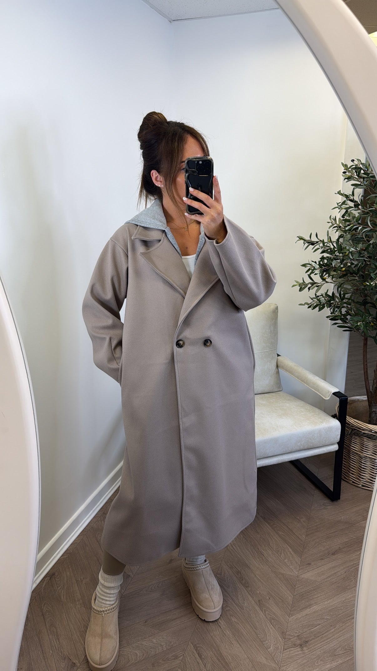 BOSTON mocha hooded oversize duster jacket