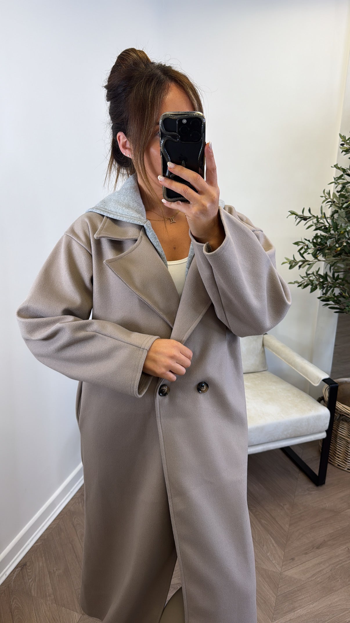 BOSTON mocha hooded oversize duster jacket