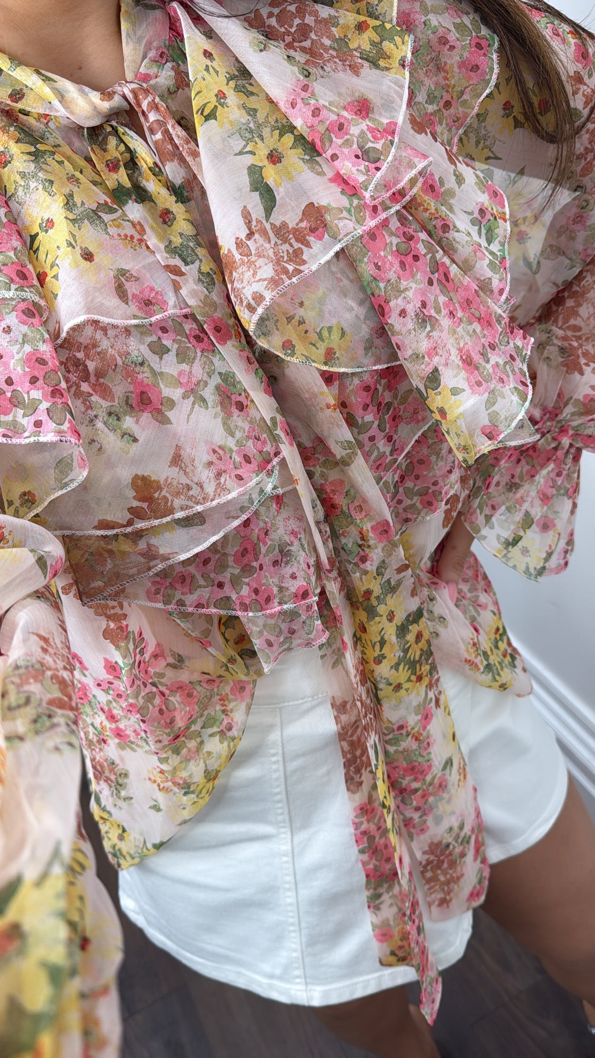 FLORENCE multi colour floral ruffle blouse