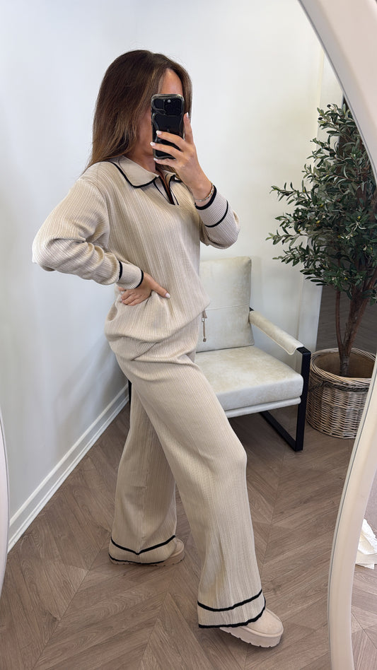ROSIE beige ribbed top and pants co-ord