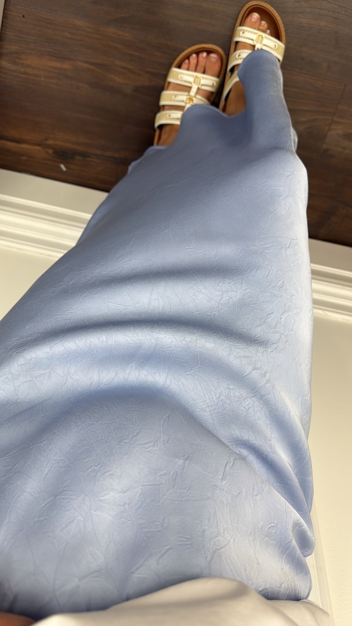 LIVVY powder blue satin maxi skirt