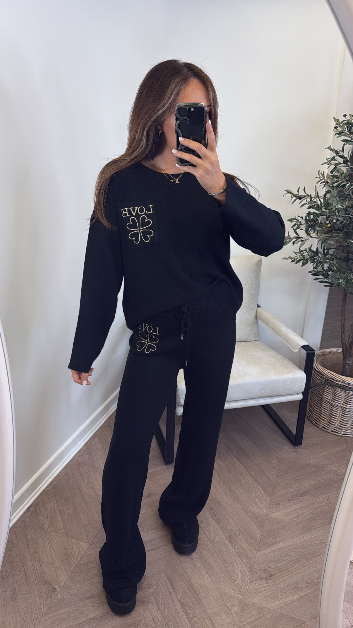 LOVE black embroidered lounge set
