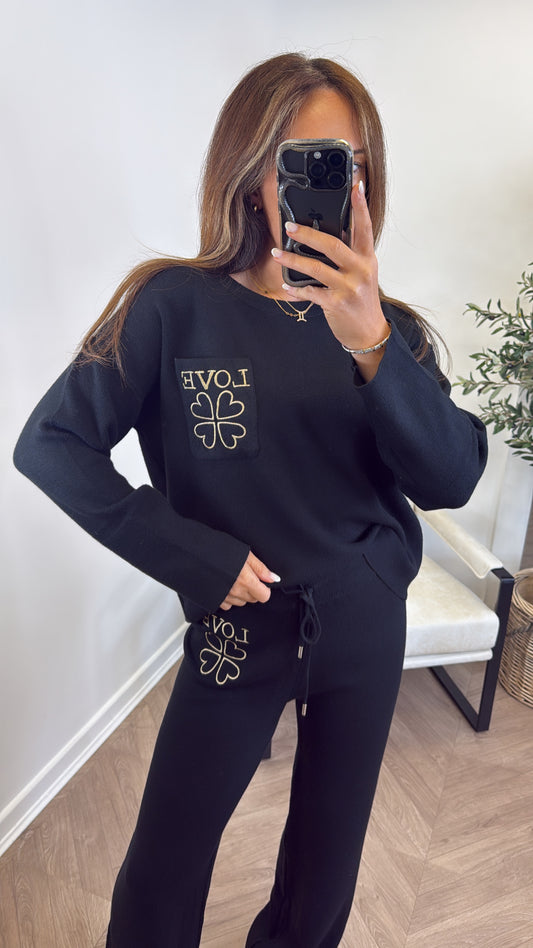 LOVE black embroidered lounge set