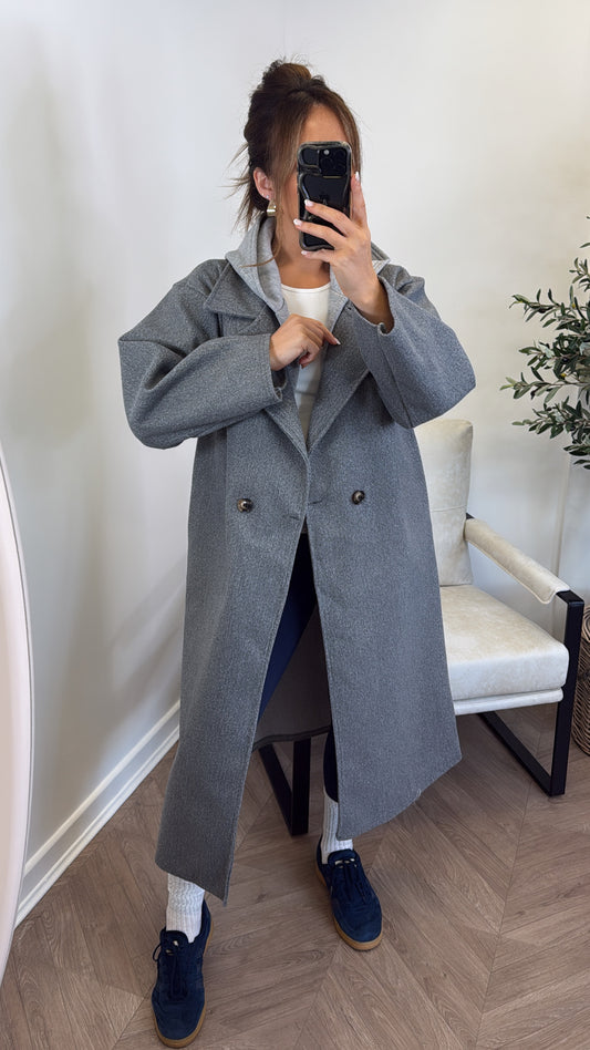 BOSTON grey hooded oversize duster jacket