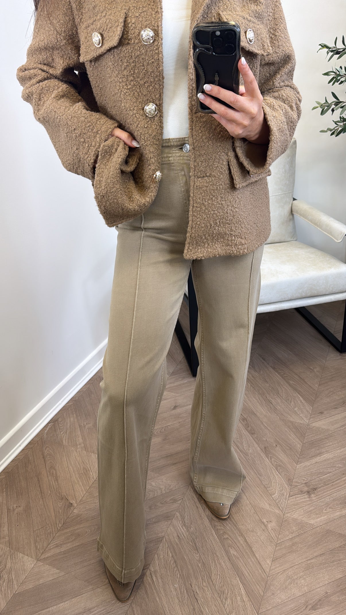 JAYDEN beige wide leg denim jeans (longer length)