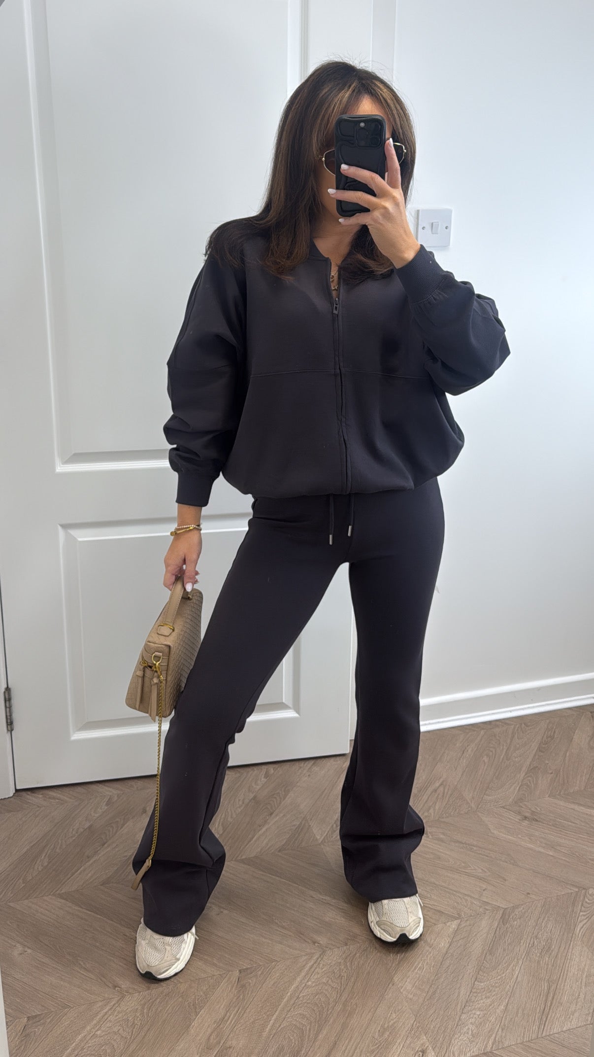 LOTTIE slate grey zip up jacket and flare trousers lounge set