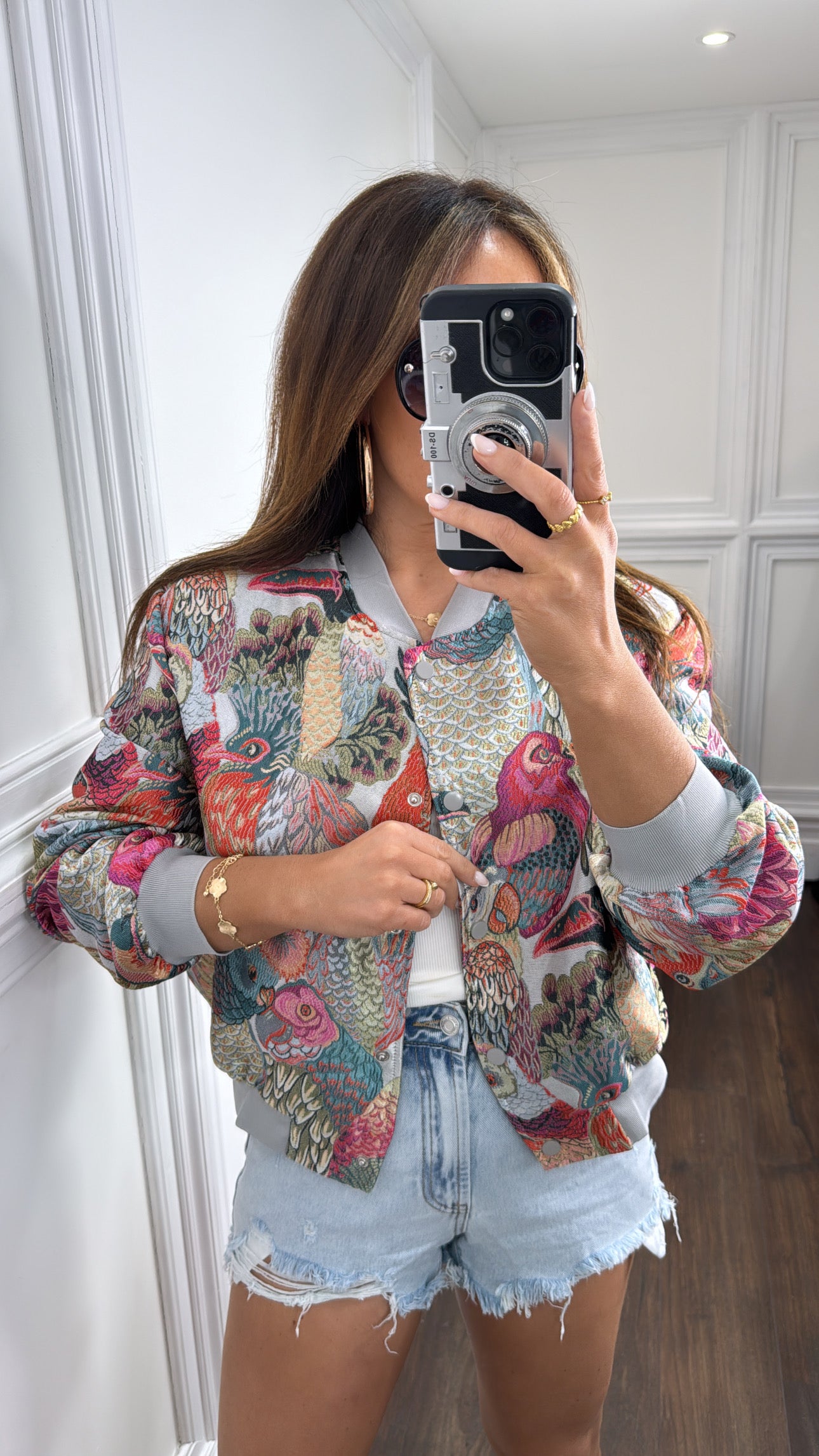 CARINA grey multi jacquard bomber jacket