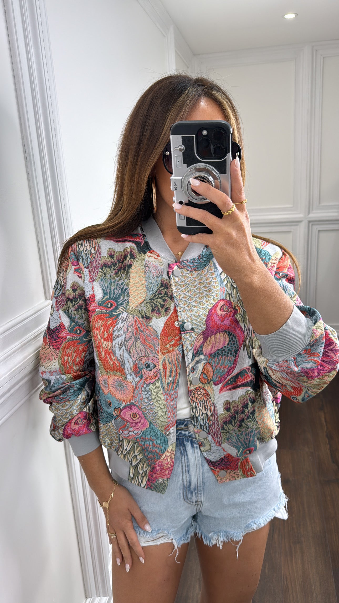 CARINA grey multi jacquard bomber jacket