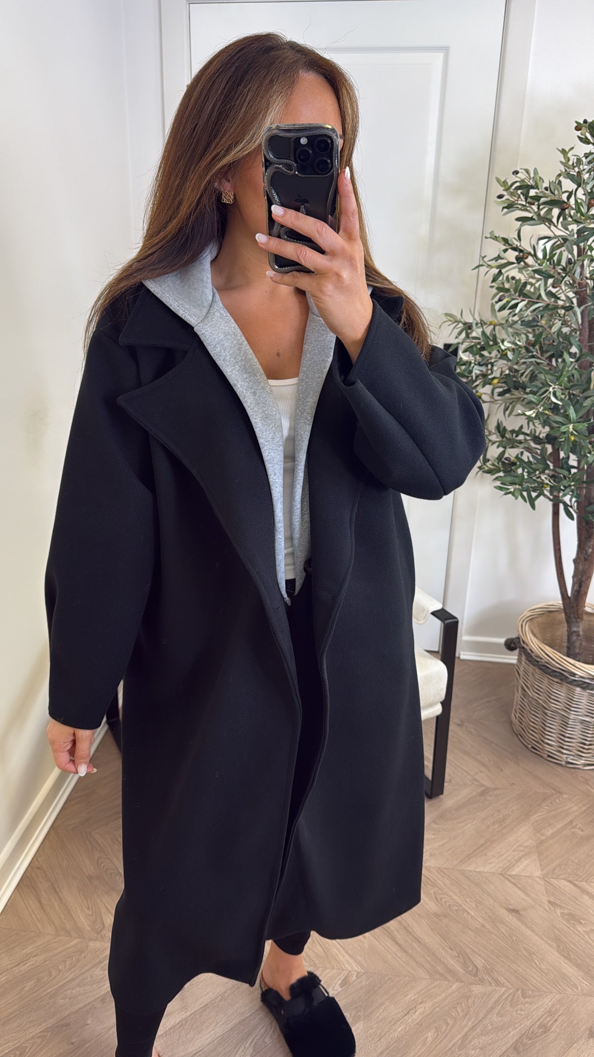 BOSTON black hooded oversize duster jacket