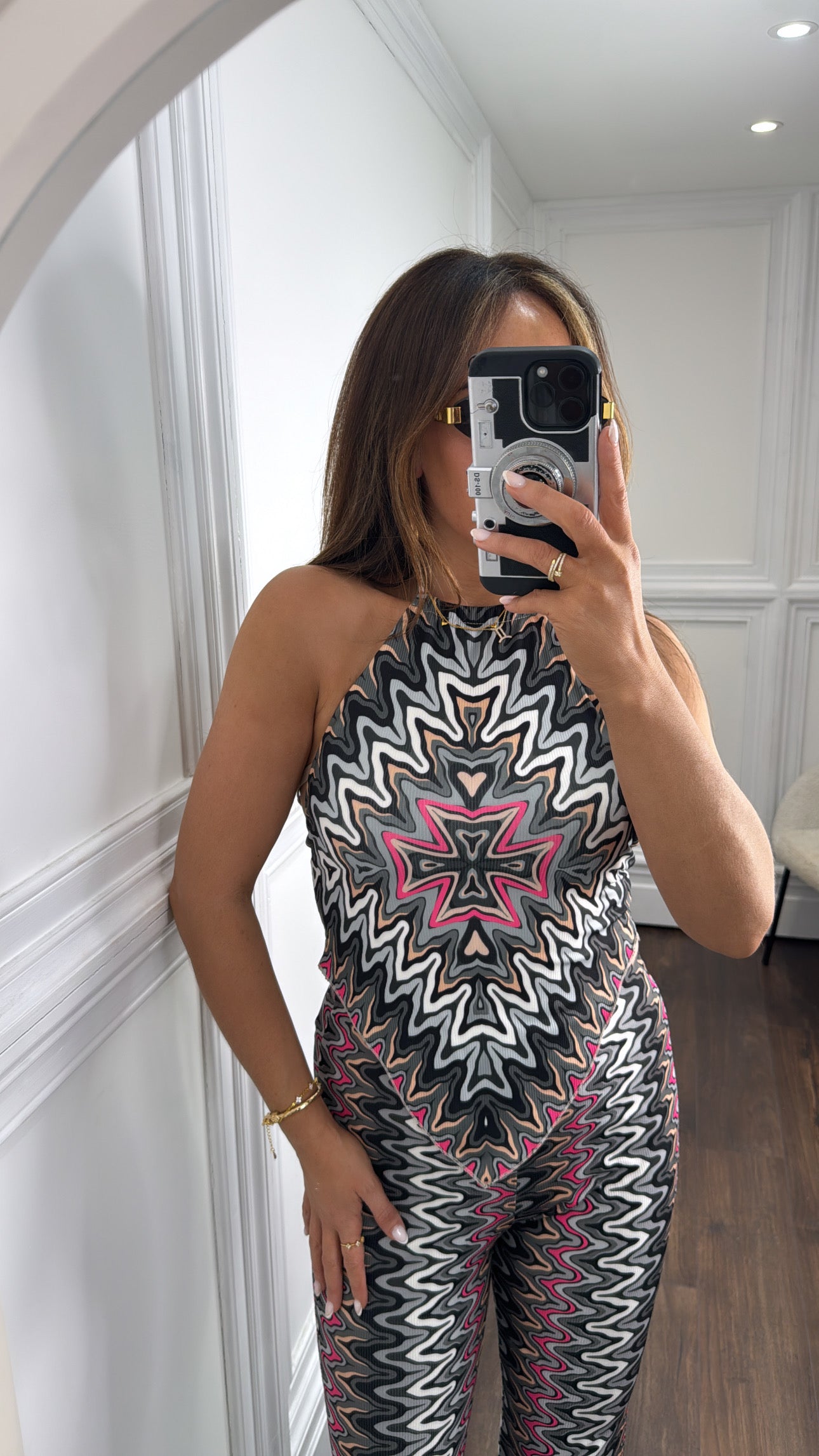 AMELIA black wavy print halterneck top and trousers co-ord