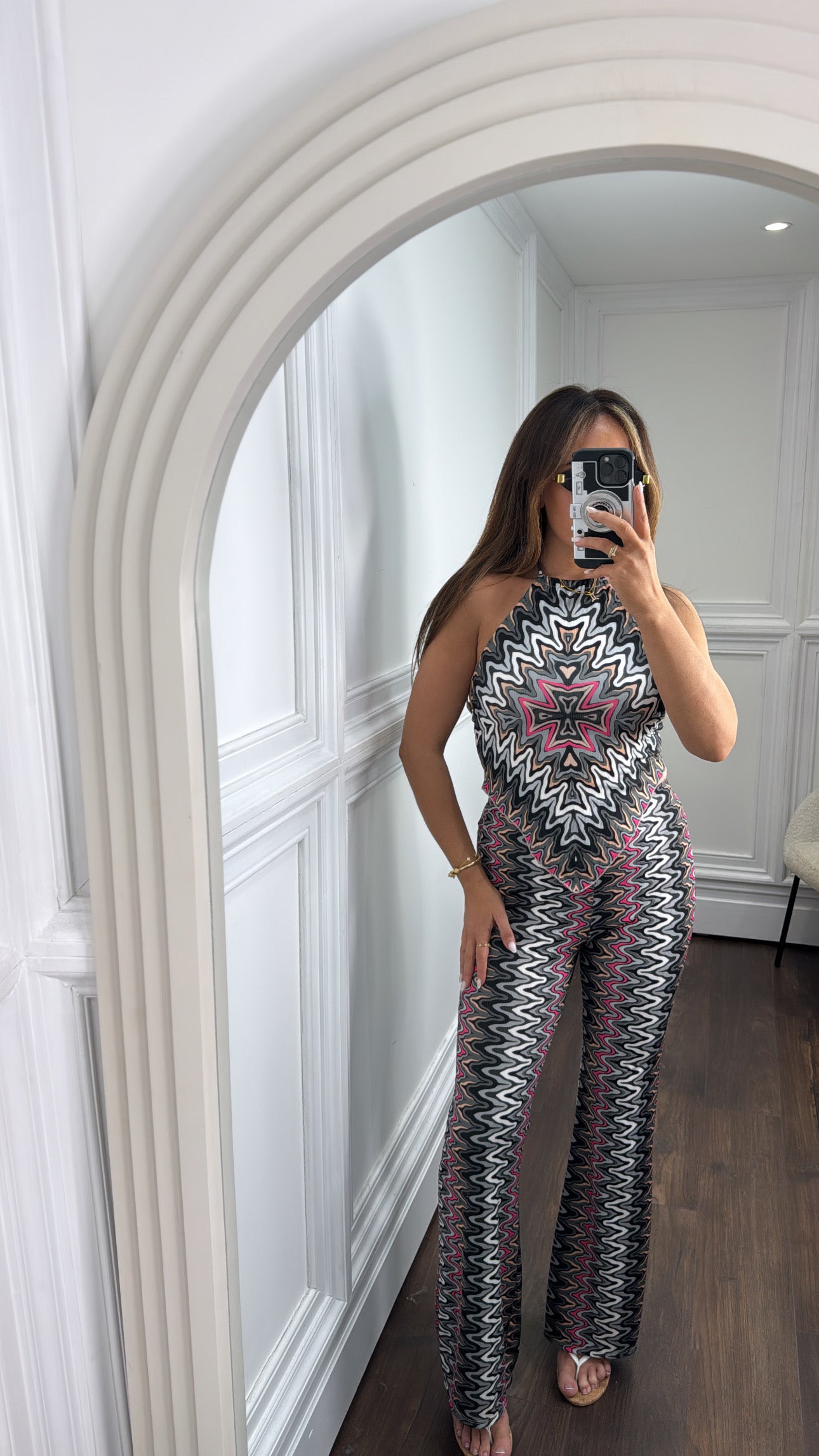 AMELIA black wavy print halterneck top and trousers co-ord