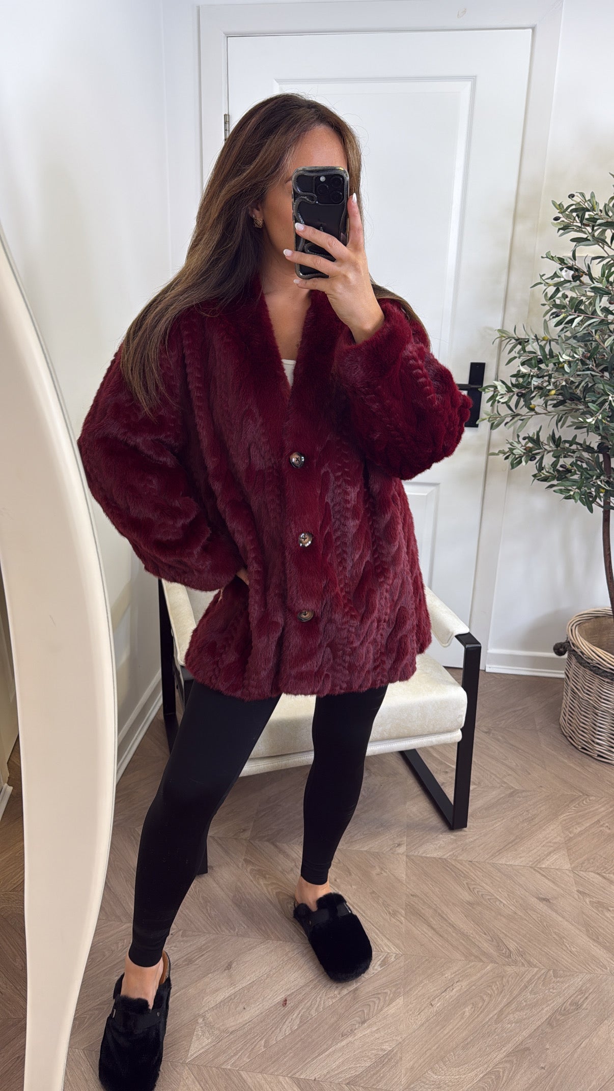 HATTY burgundy faux fur jacket