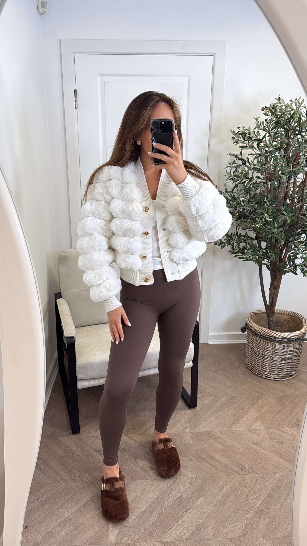 LYDIA cream faux fur cardigan
