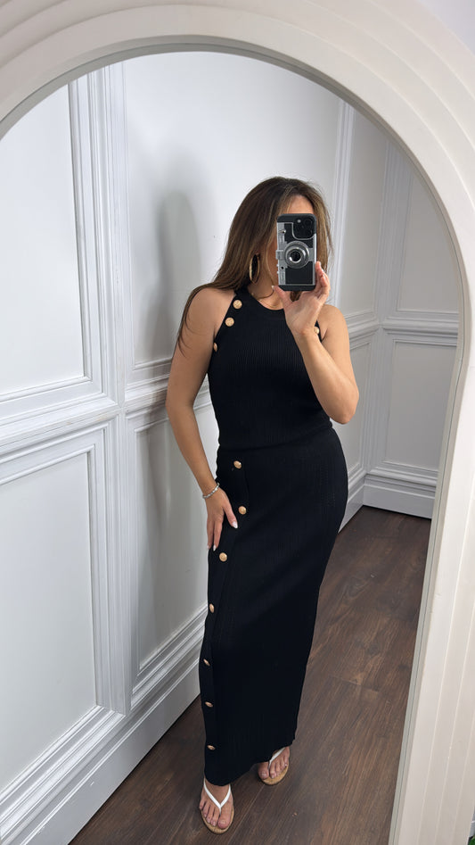 OLIVIA black gold button top and maxi skirt co-ord