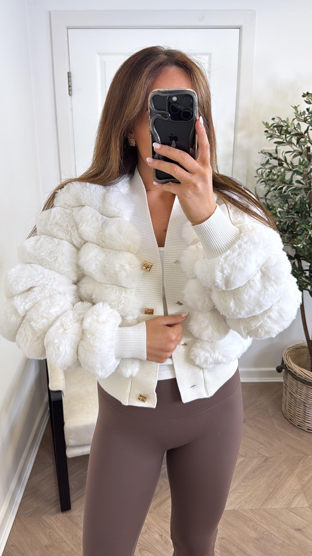 LYDIA cream faux fur cardigan